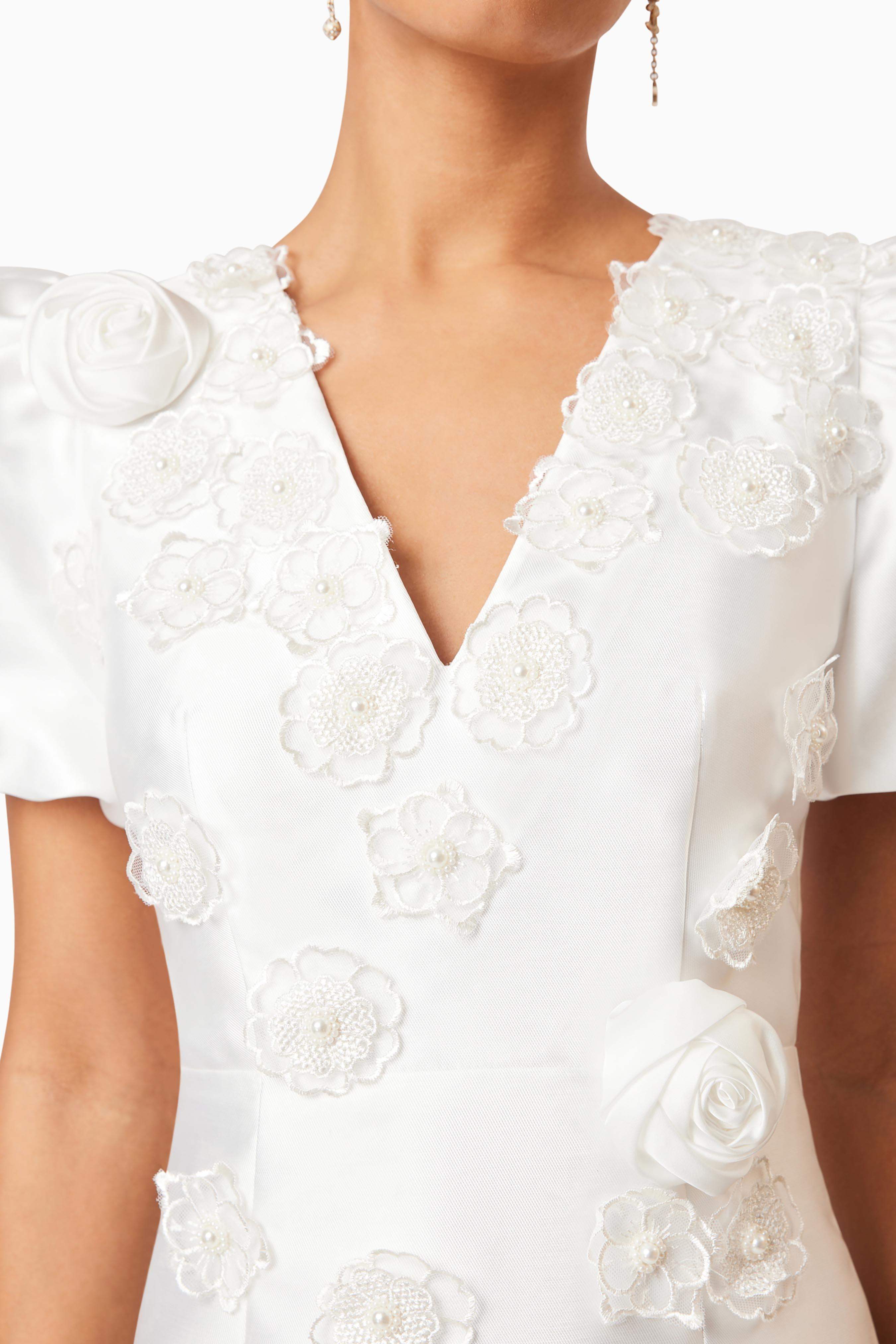 Oleander Mini Puff Sleeve Dress In White - Image 7