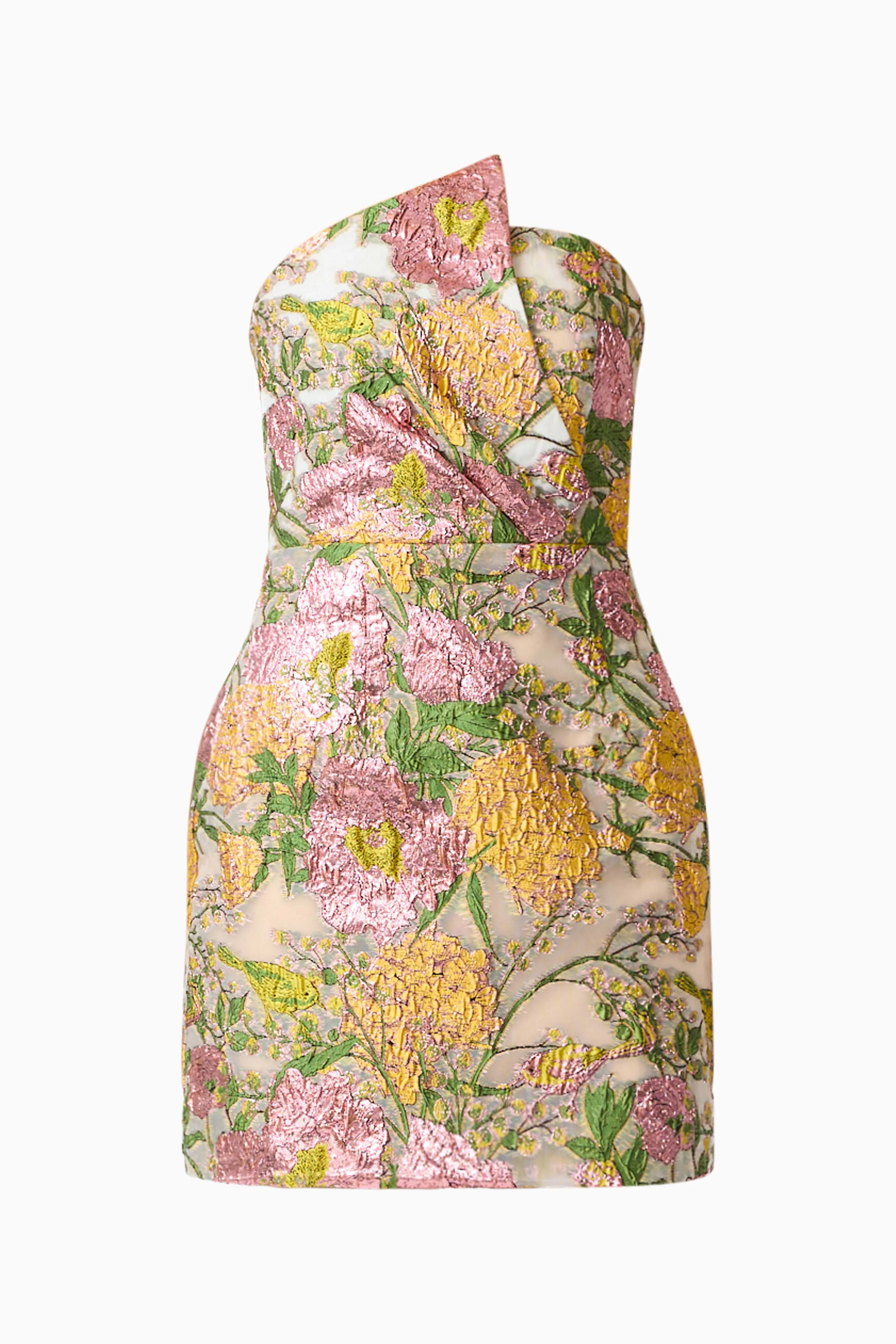 Patricia Strapless Mini Dress in Gold & Purple Floral - Image 2