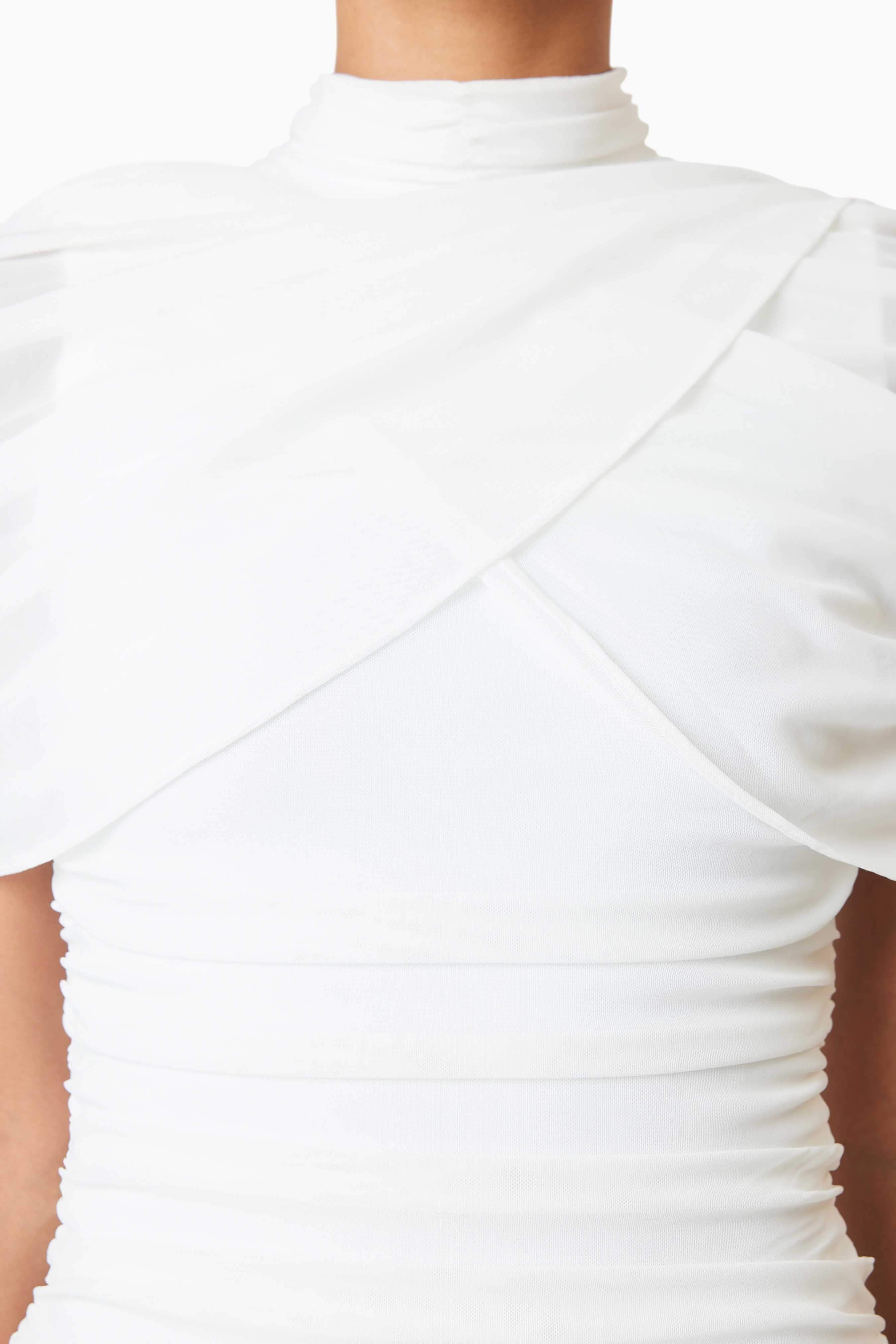 Phoebe Mesh Overlay Mini Dress In White - Image 6