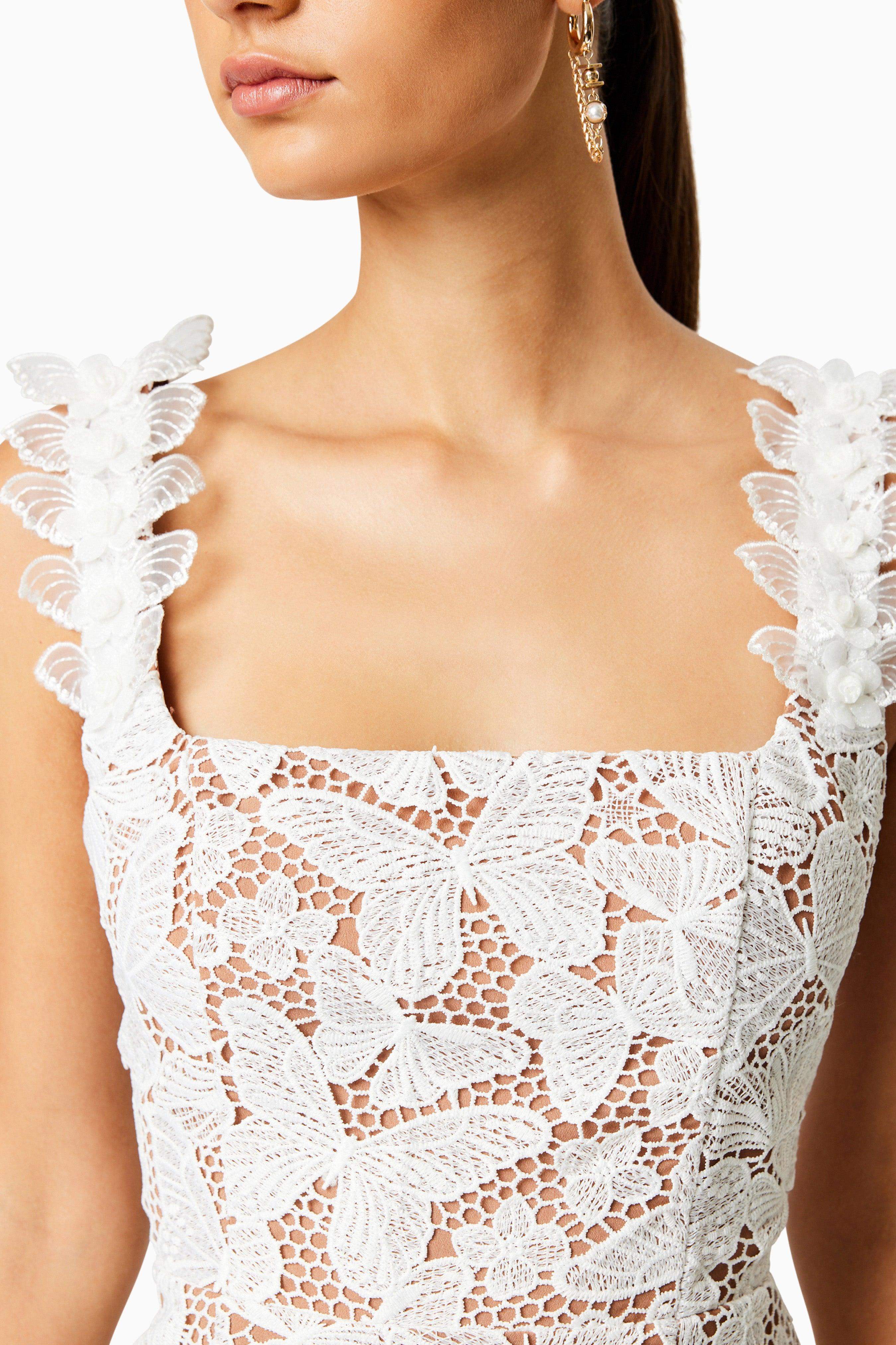 Pine Lace Mini Dress In White - Image 8