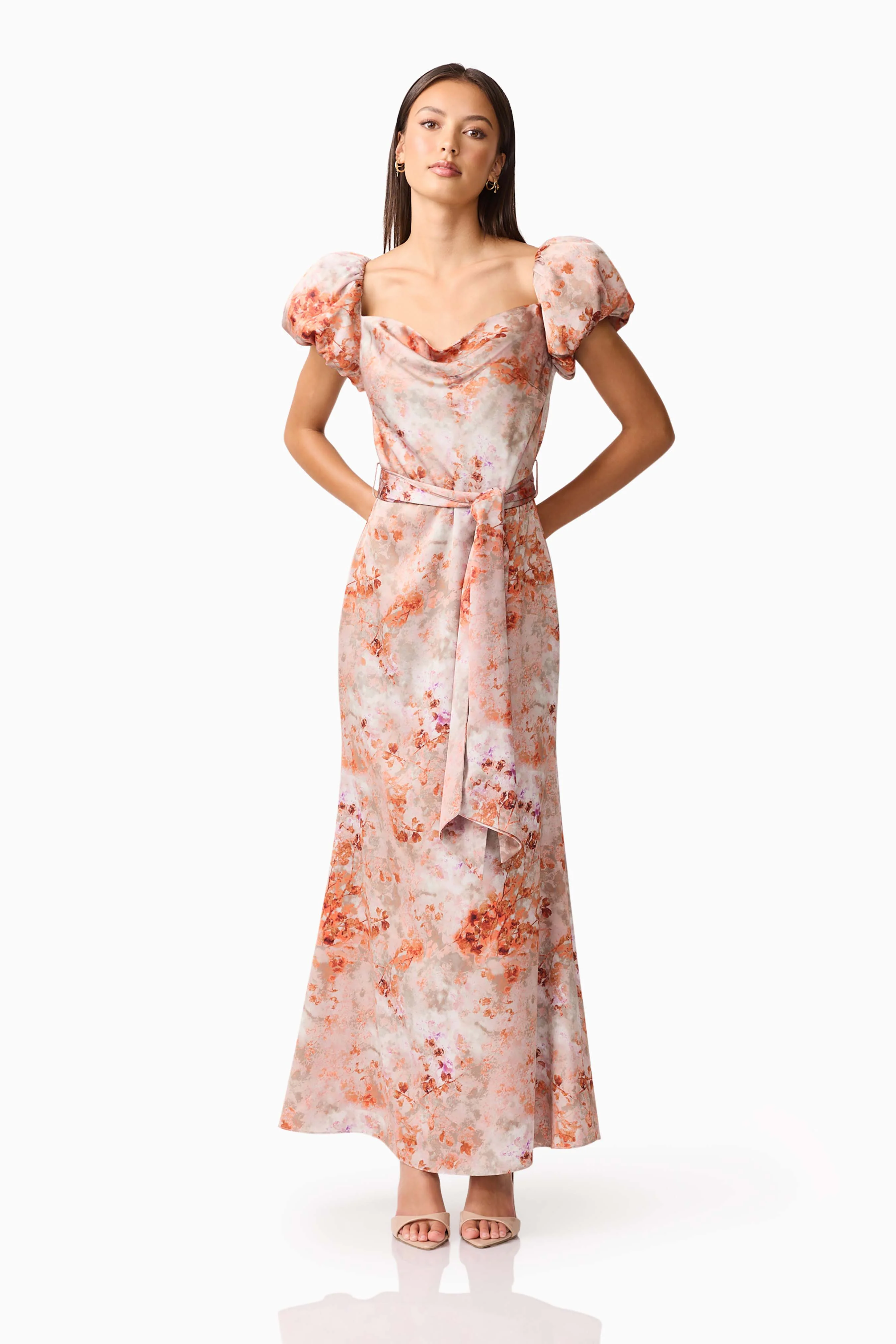 Piper Puff Sleeve Maxi Dress in Orange Floral - Image 4