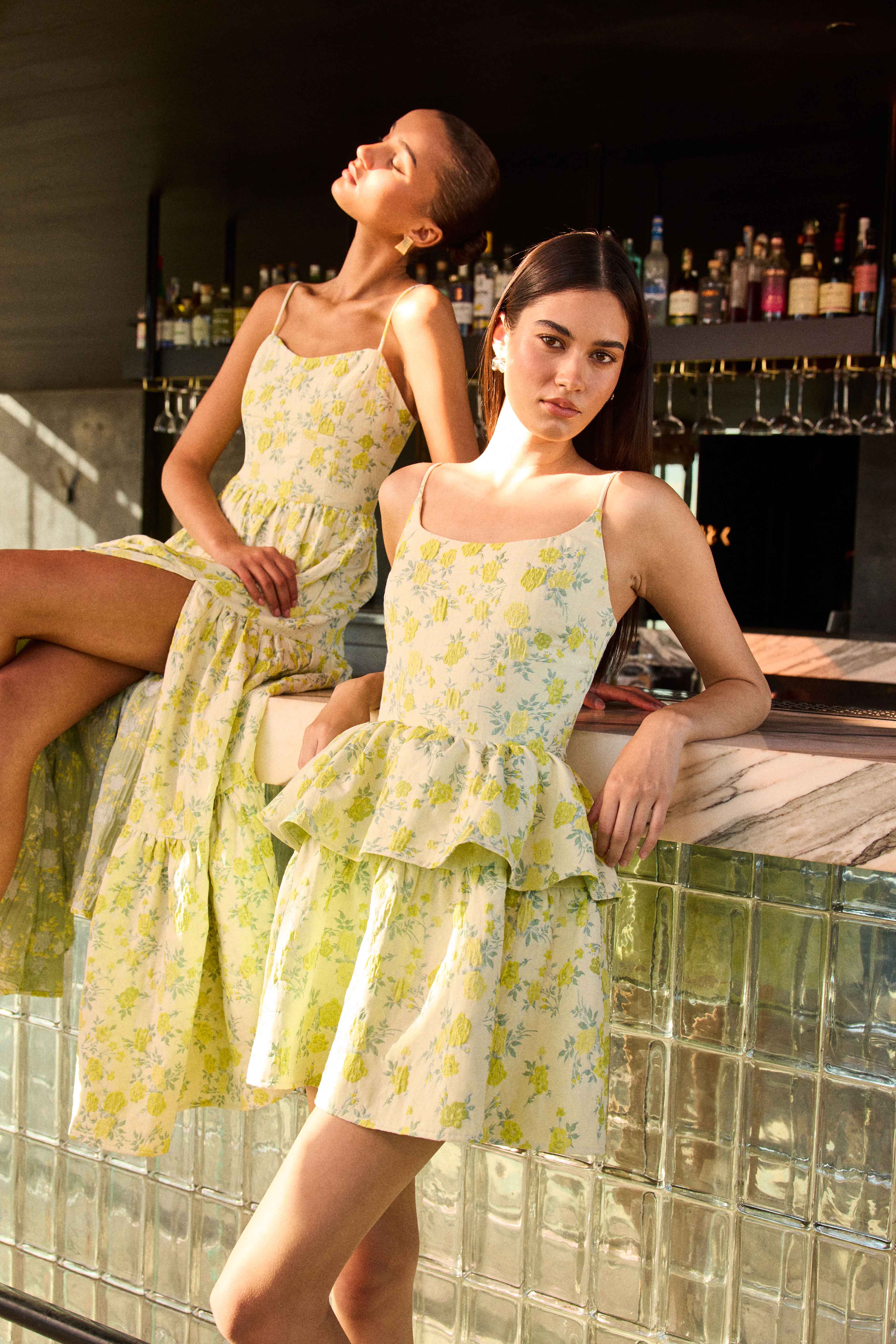 Posey Jacquard Mini Dress in Green Floral - Image 2