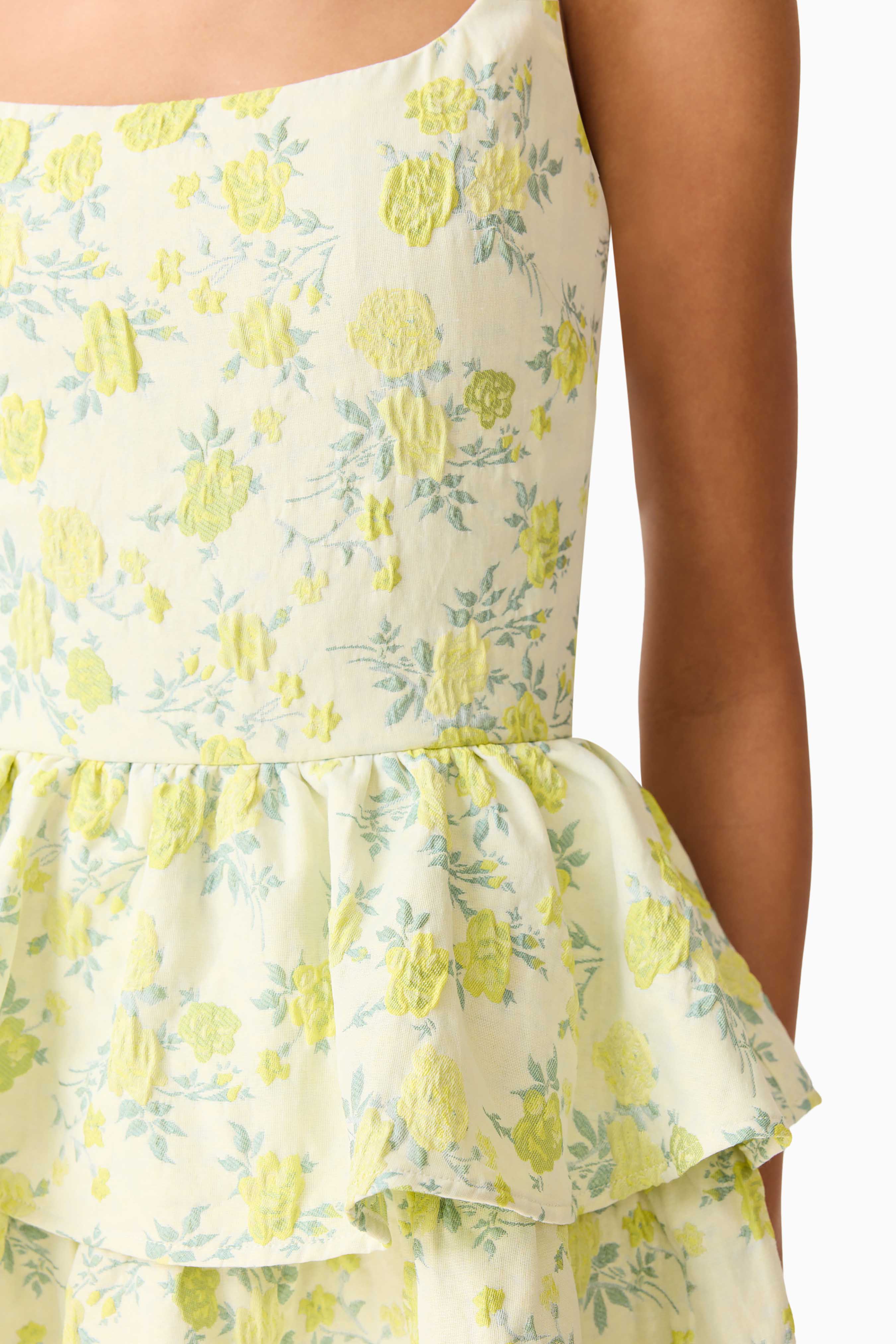 Posey Jacquard Mini Dress in Green Floral - Image 8