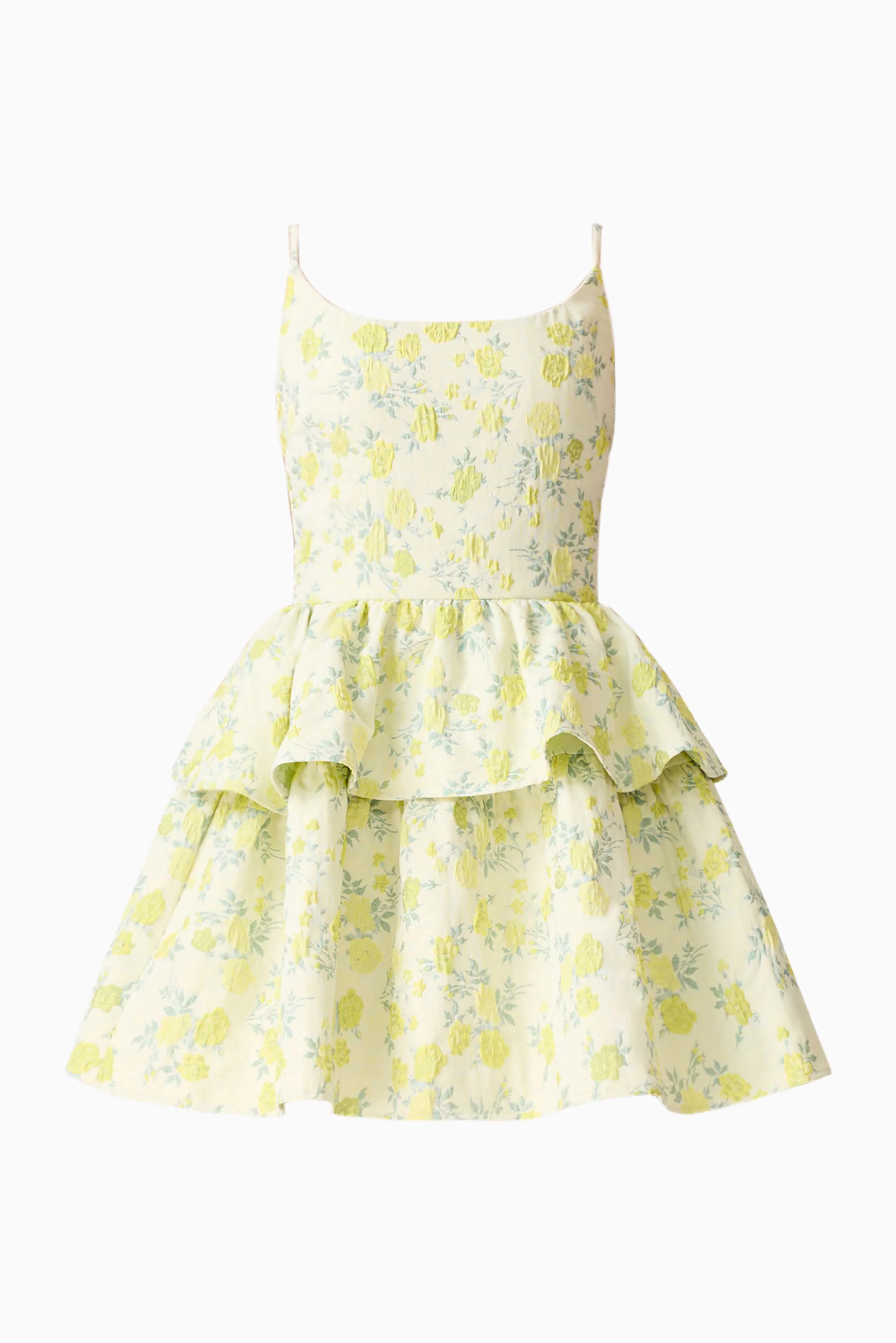 Posey Jacquard Mini Dress in Green Floral - Image 9