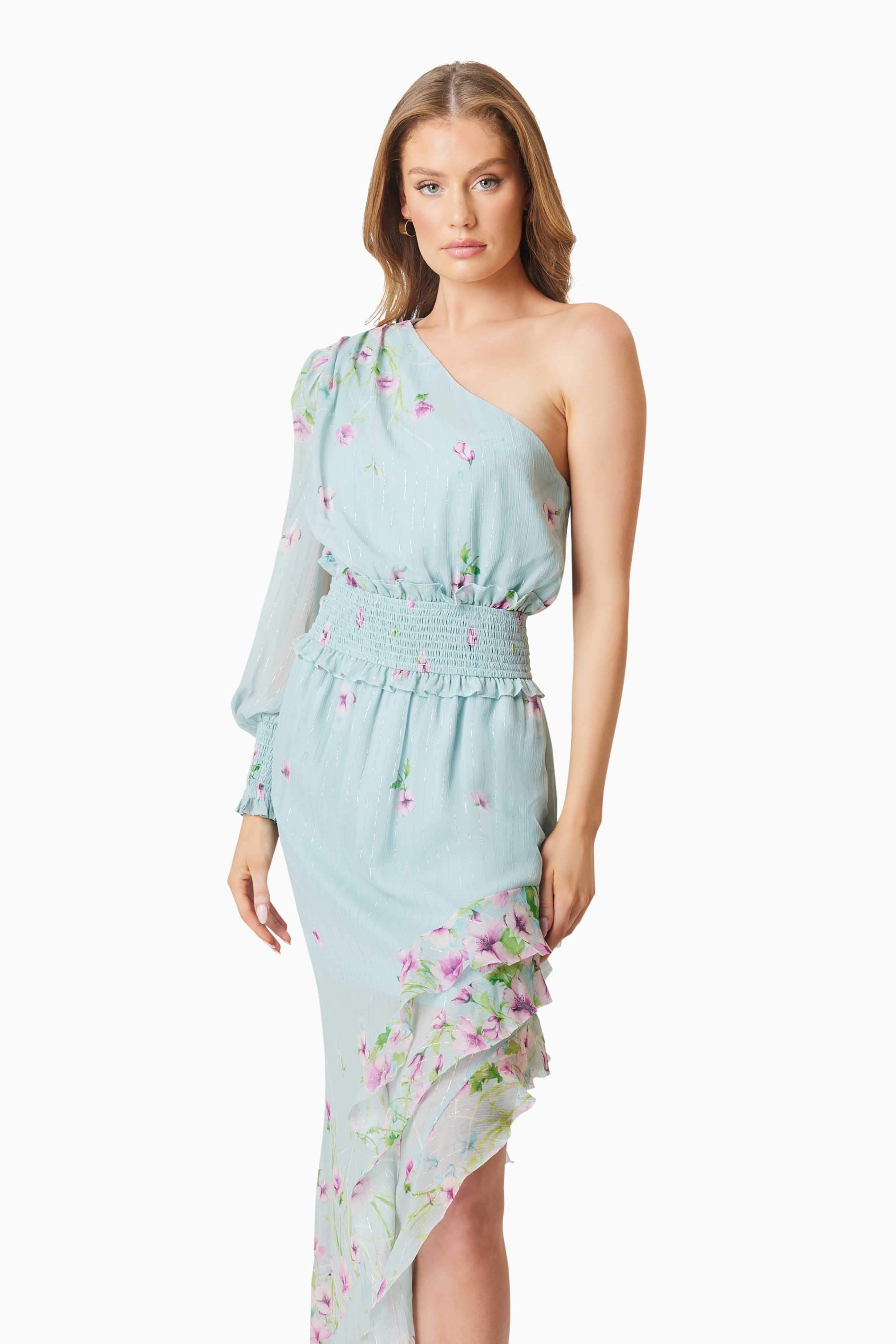 Quilla Hilo One Shoulder Maxi Gown In Blue - Image 2