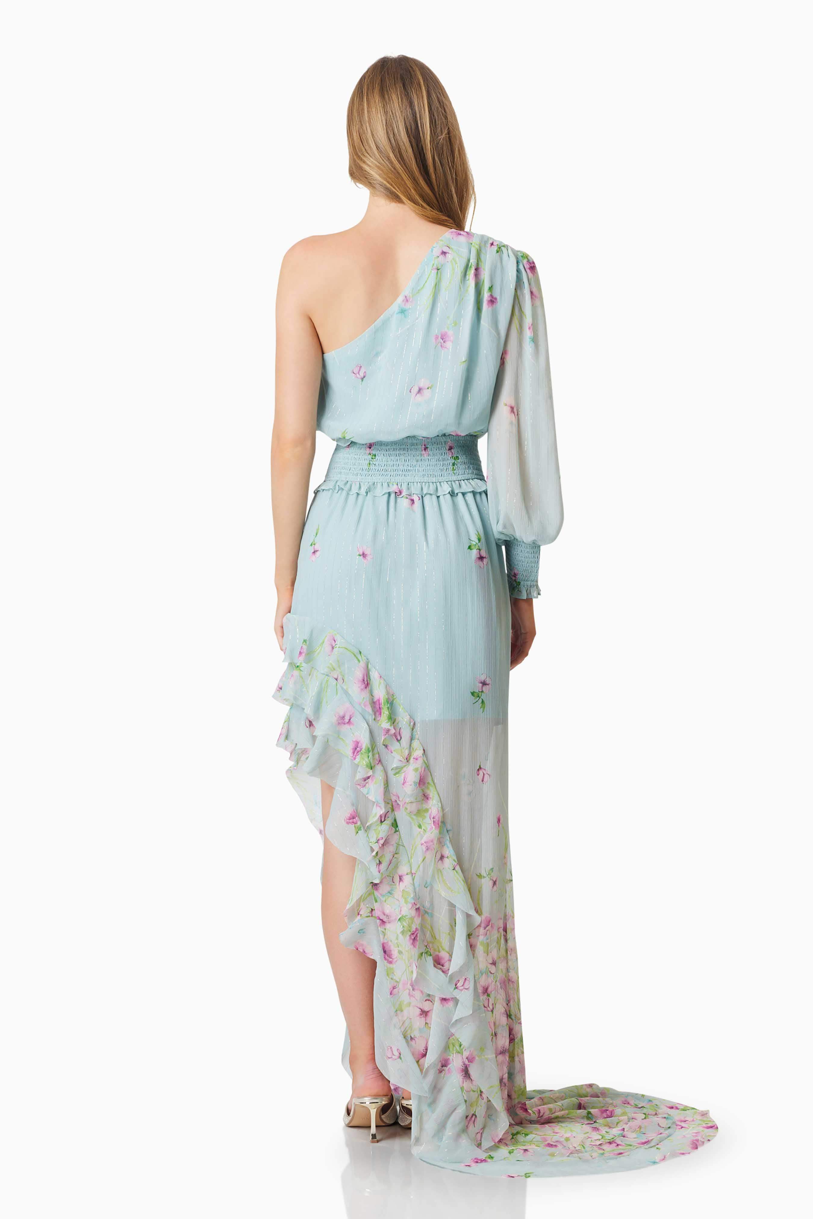 Quilla Hilo One Shoulder Maxi Gown In Blue - Image 5