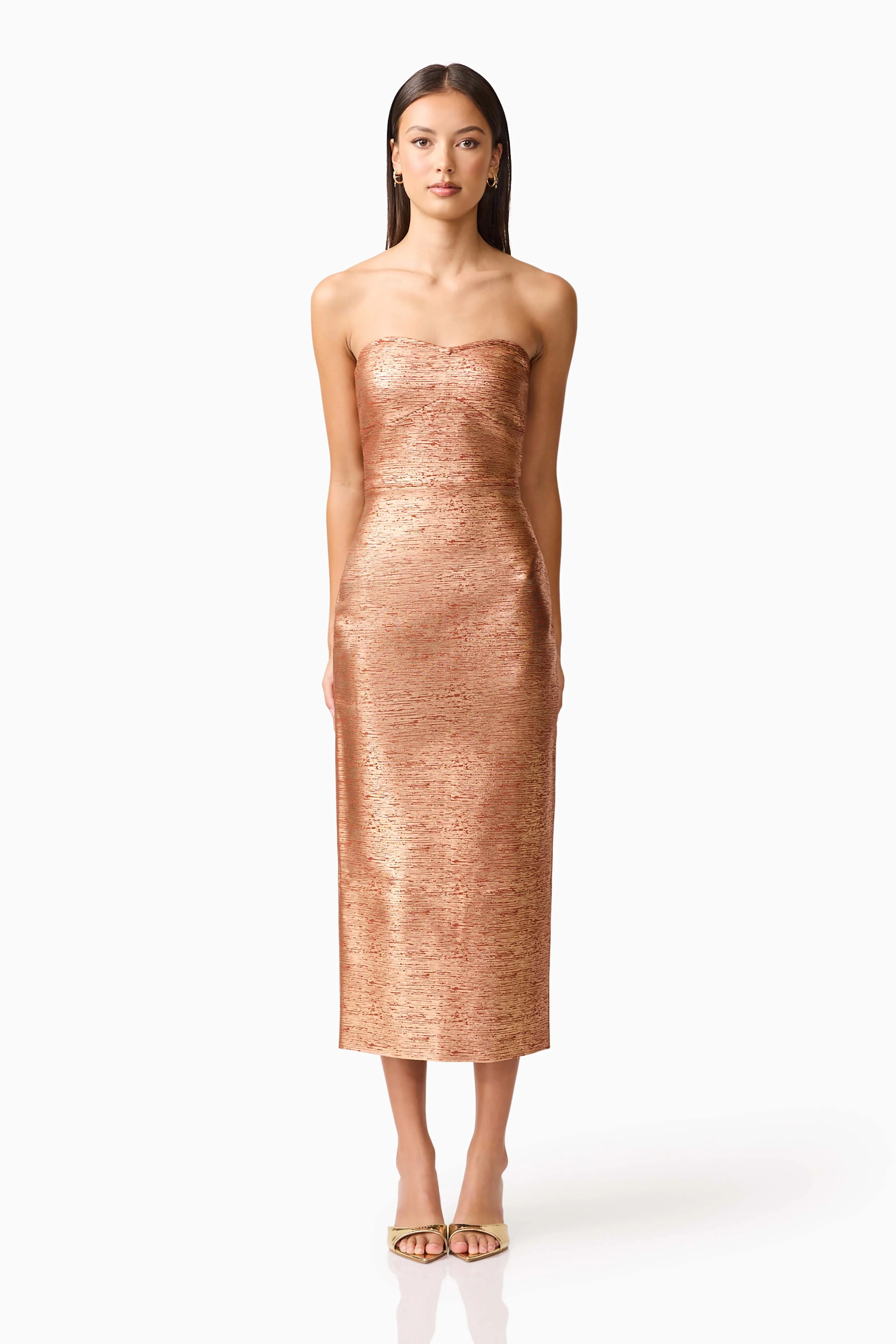 Rhian Strapless Midi in Orange