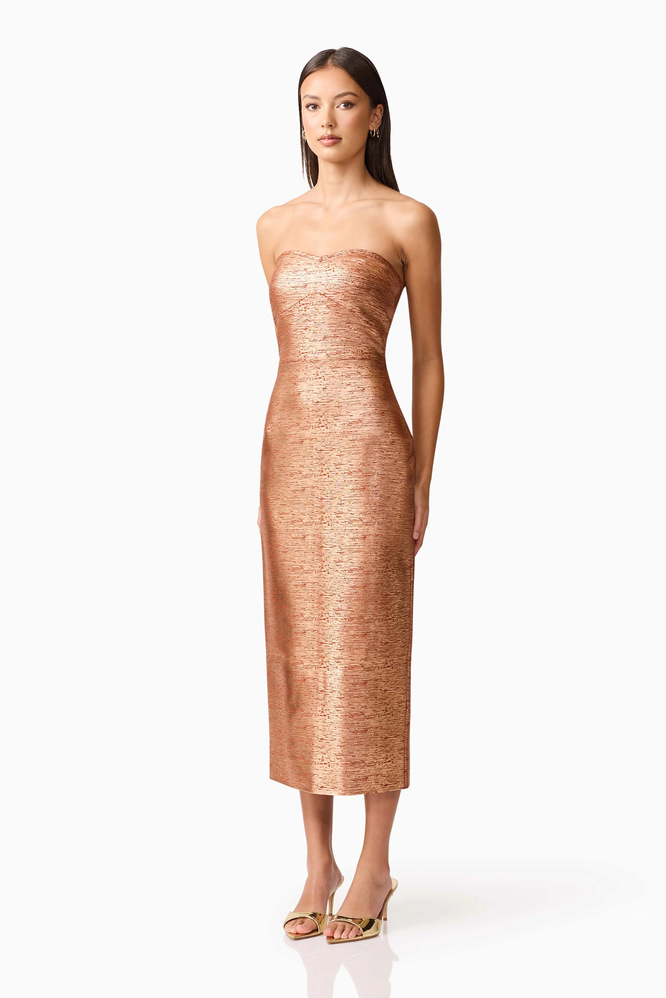 Rhian Strapless Midi in Orange - Image 2