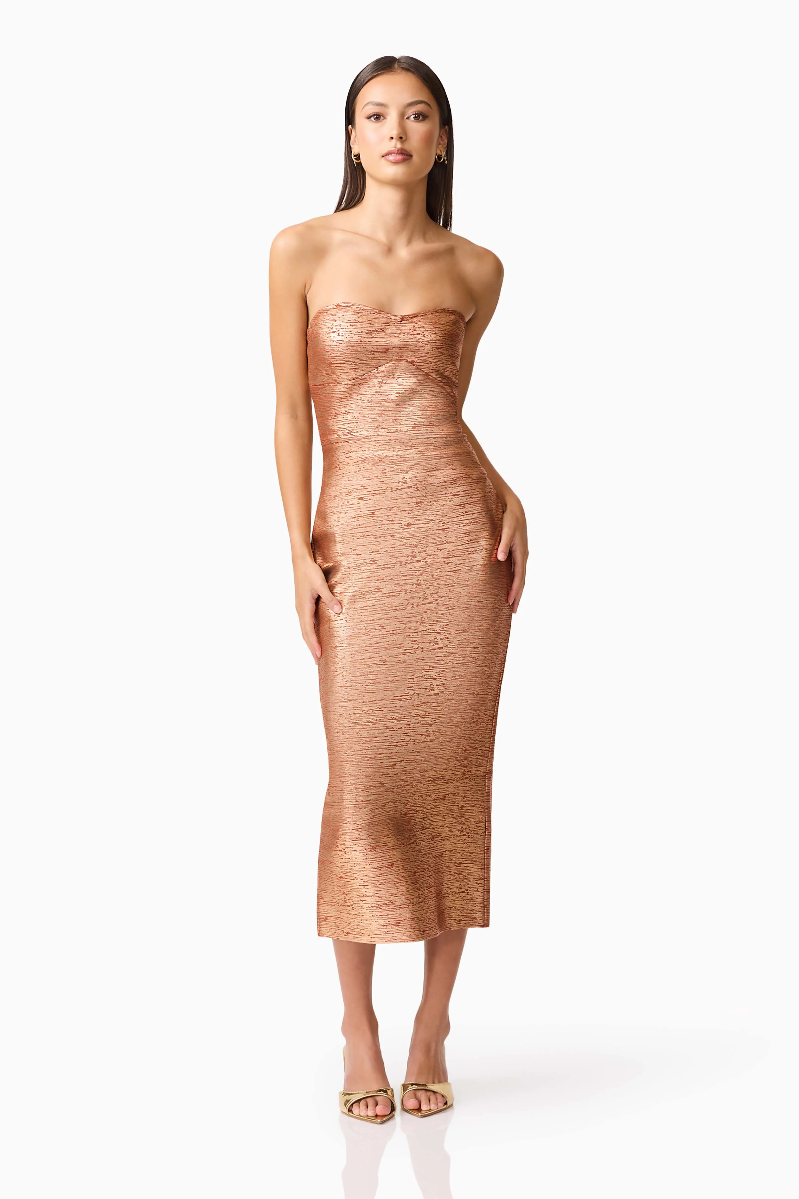 Rhian Strapless Midi in Orange - Image 3