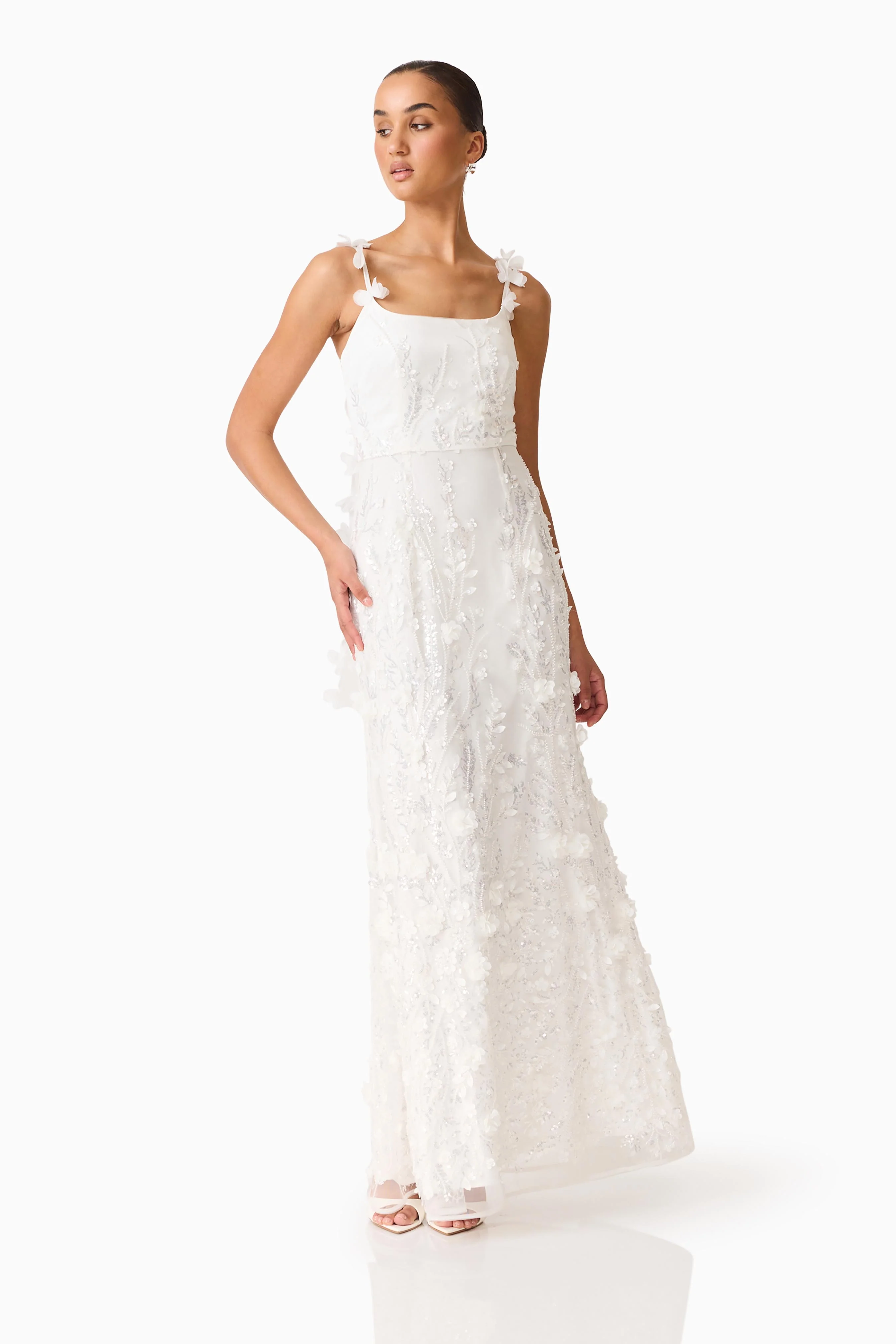 Rina Beaded Gown in White - Image 3