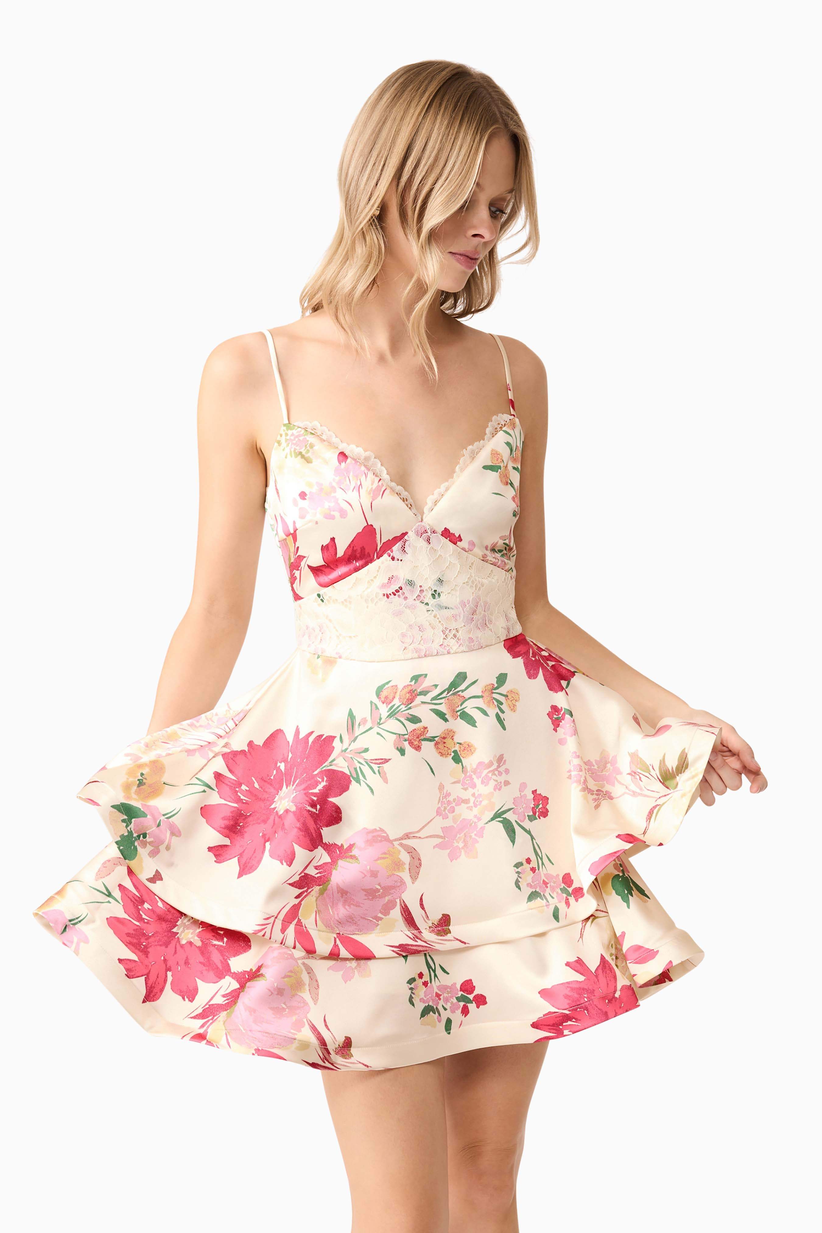Rosalina Tiered Mini Dress in Floral - Image 2