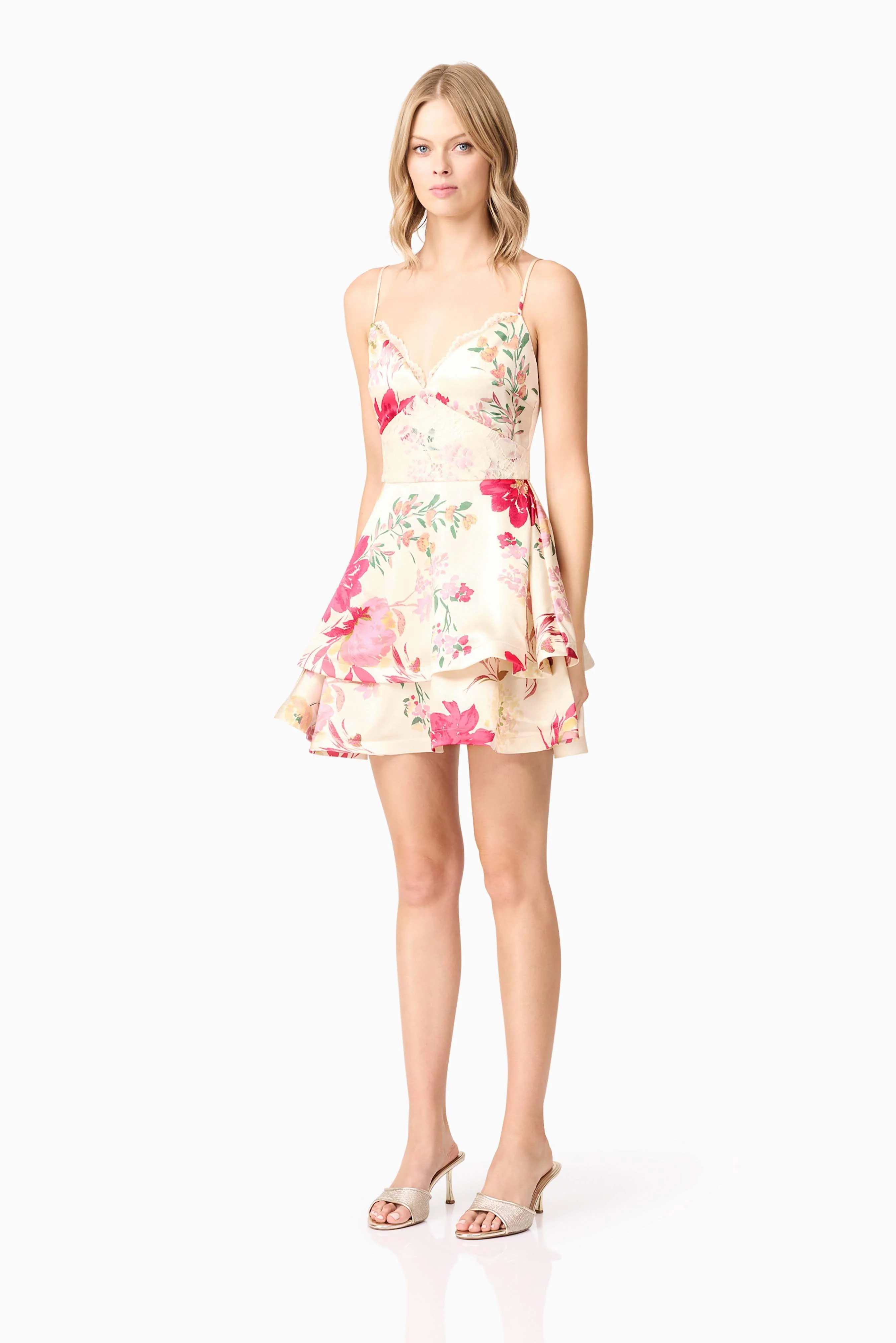 Rosalina Tiered Mini Dress in Floral - Image 3