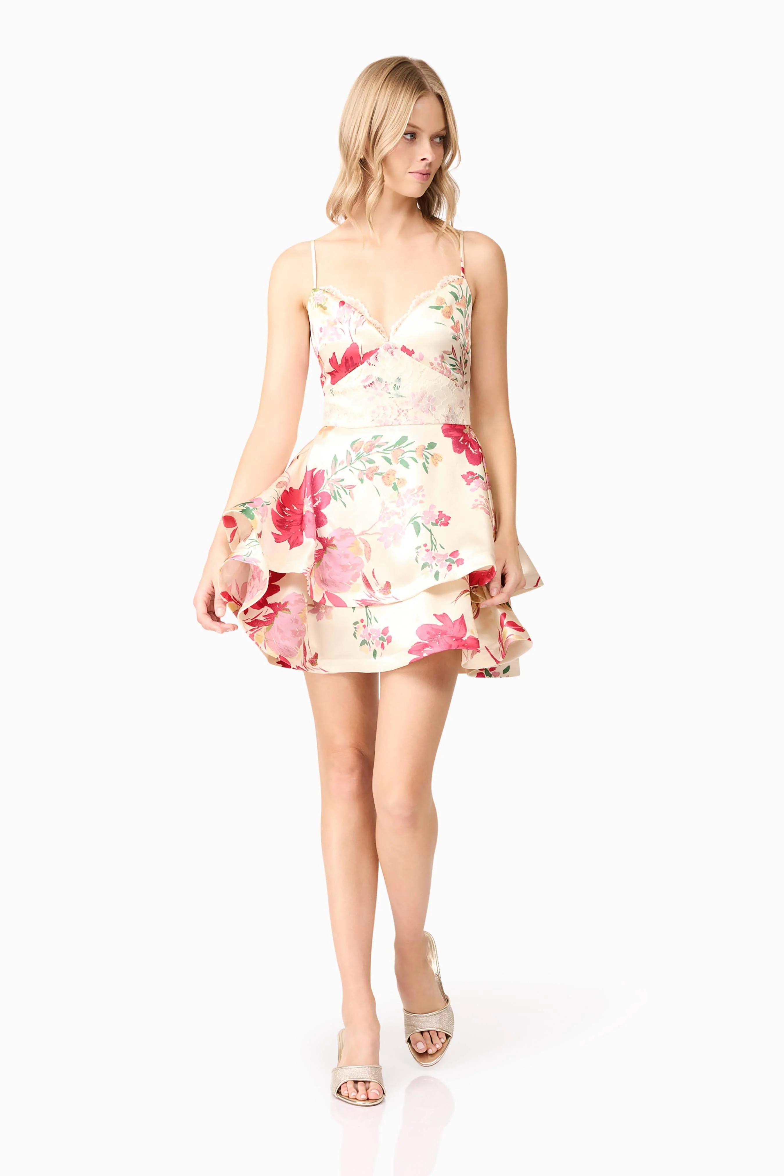 Rosalina Tiered Mini Dress in Floral - Image 5