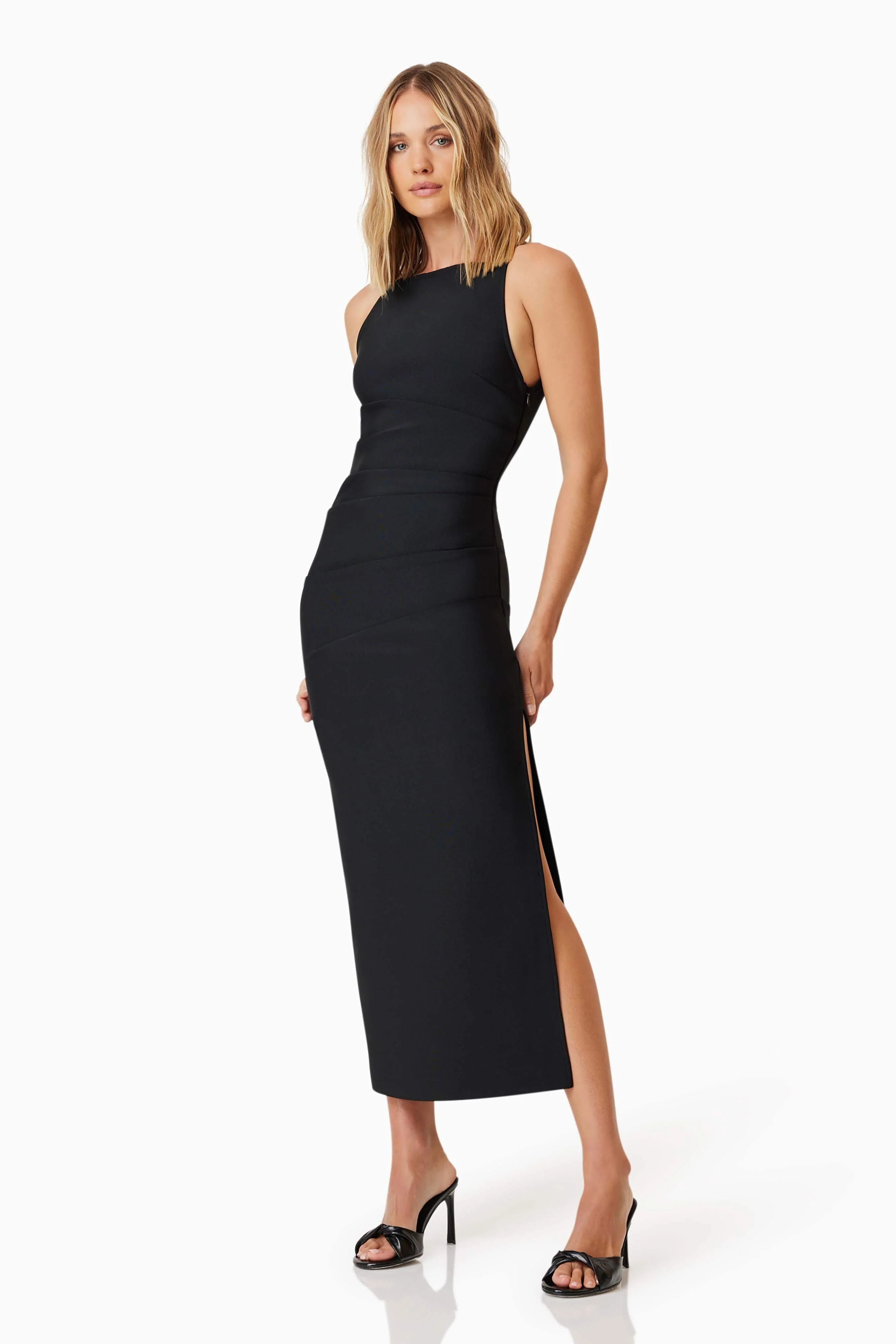 Rose Cocktail Midi Dress In Black - Image 4