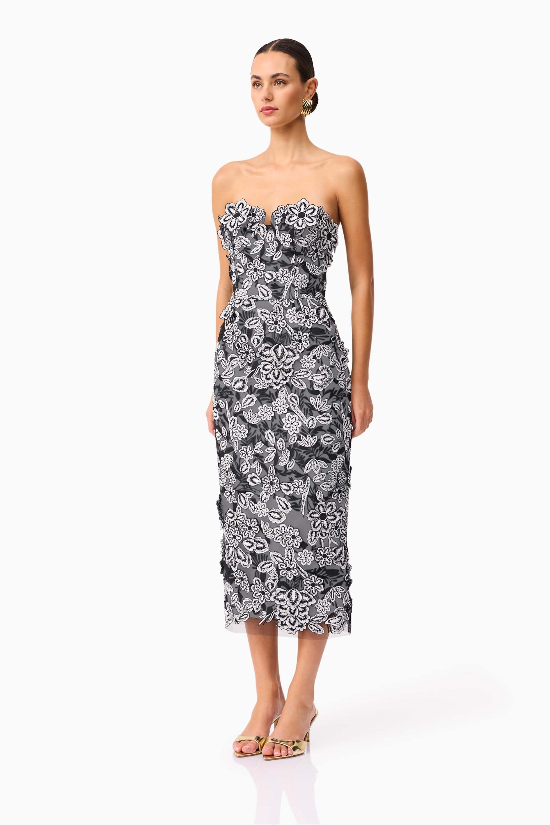 Roseate Strapless Midi Dress in Black - Image 3