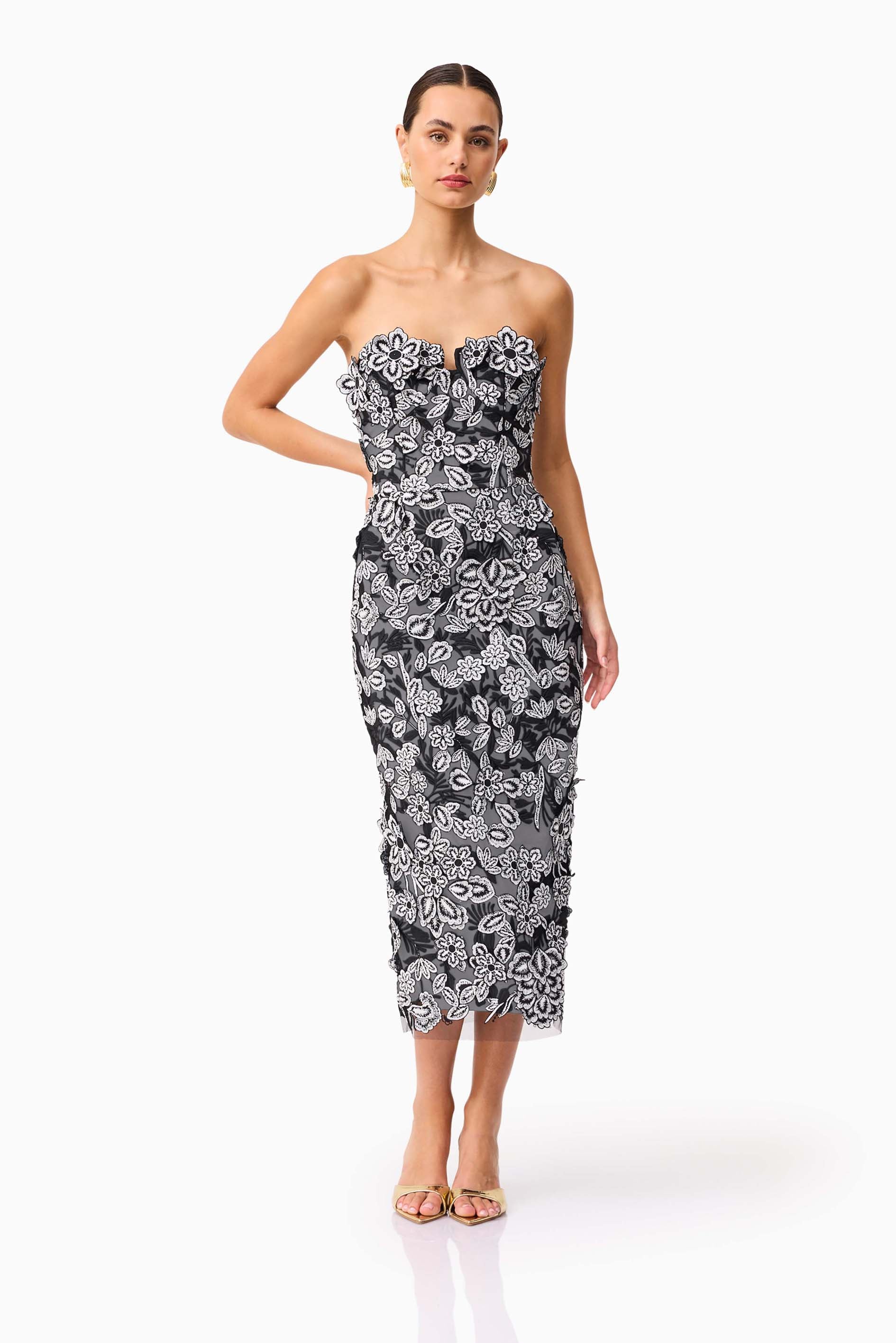 Roseate Strapless Midi Dress in Black - Image 4
