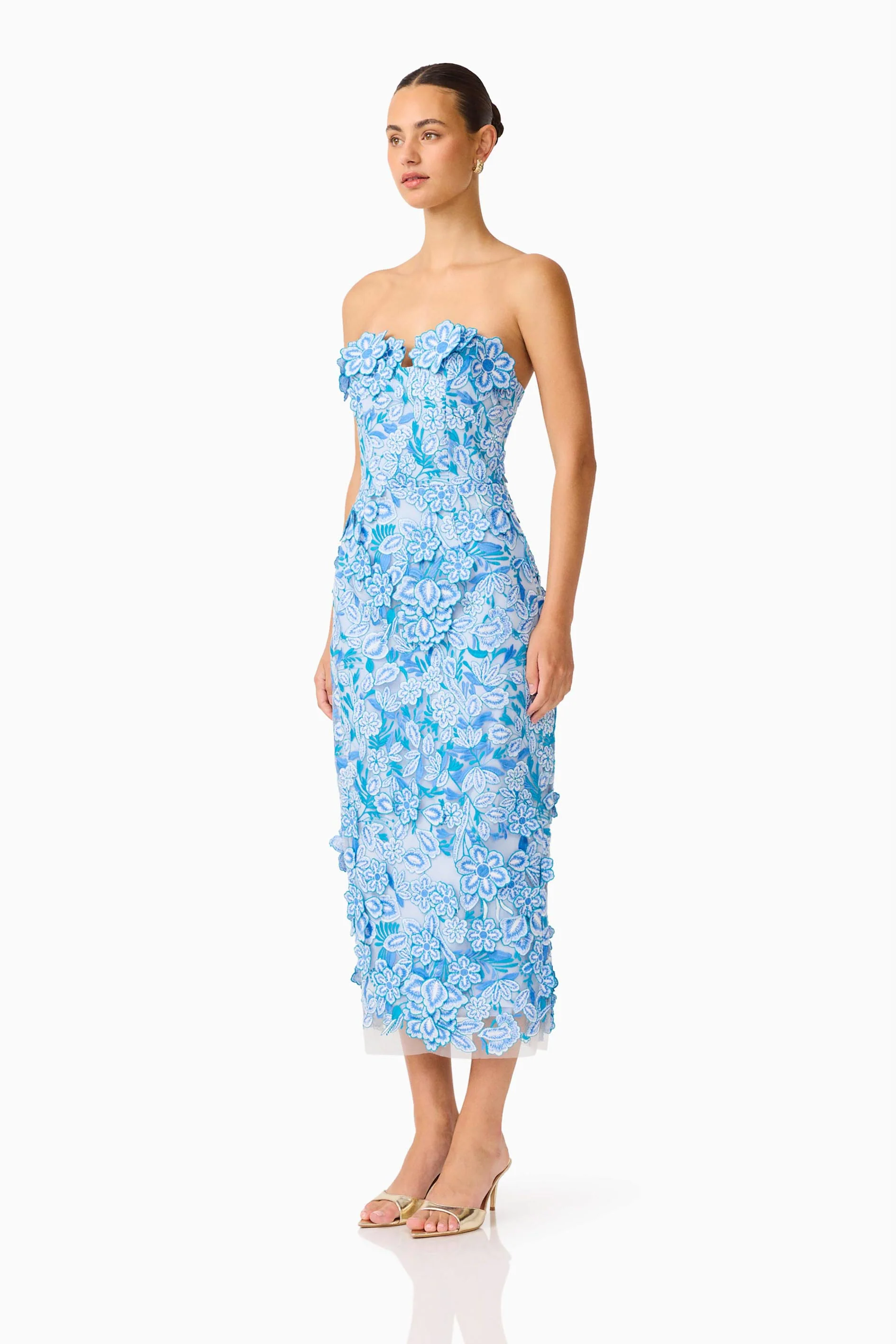 Roseate Strapless Midi Dress in Blue - Image 3