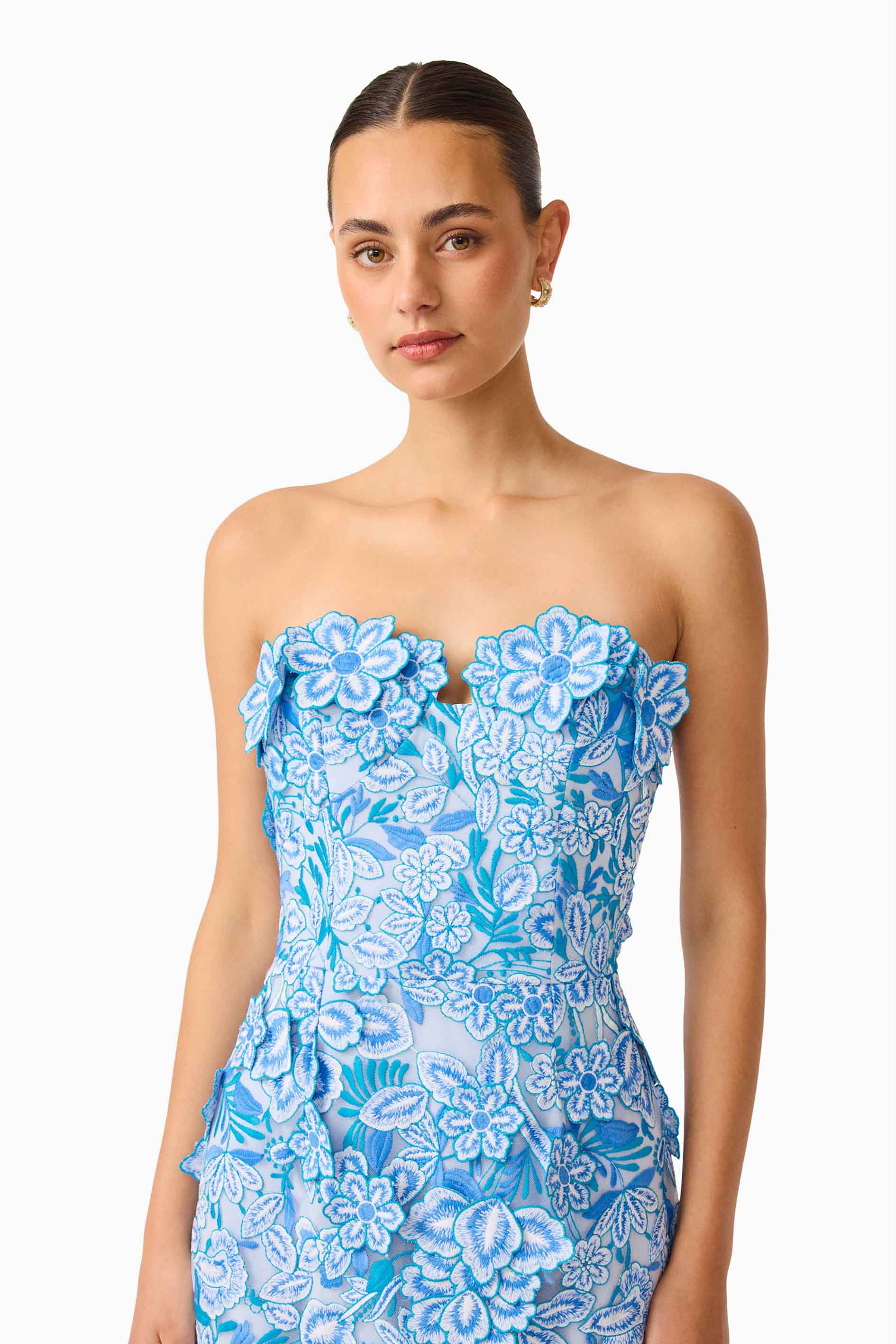 Roseate Strapless Midi Dress in Blue - Image 7