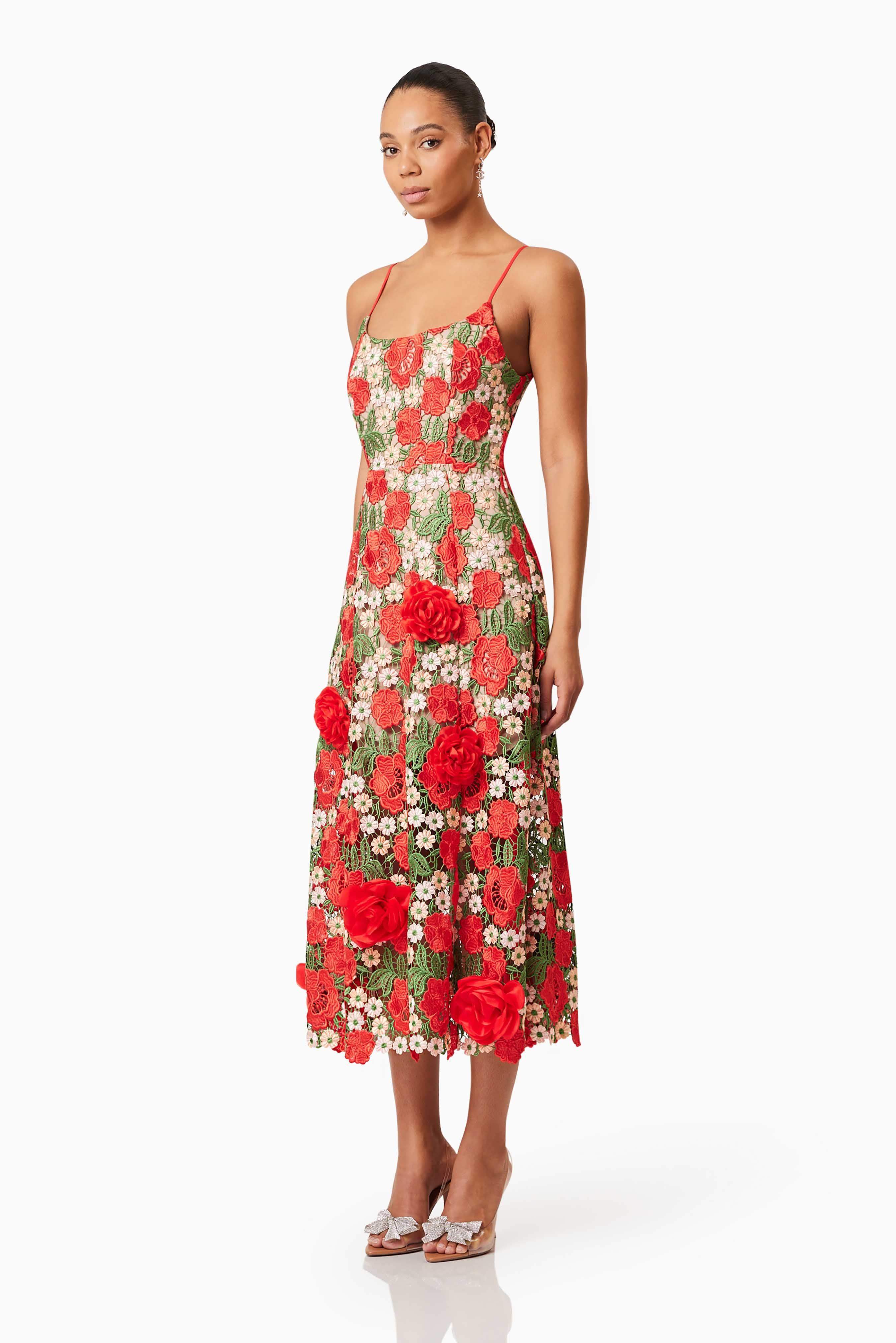 Roselyn Embroidered Midi Dress In Red - Image 3