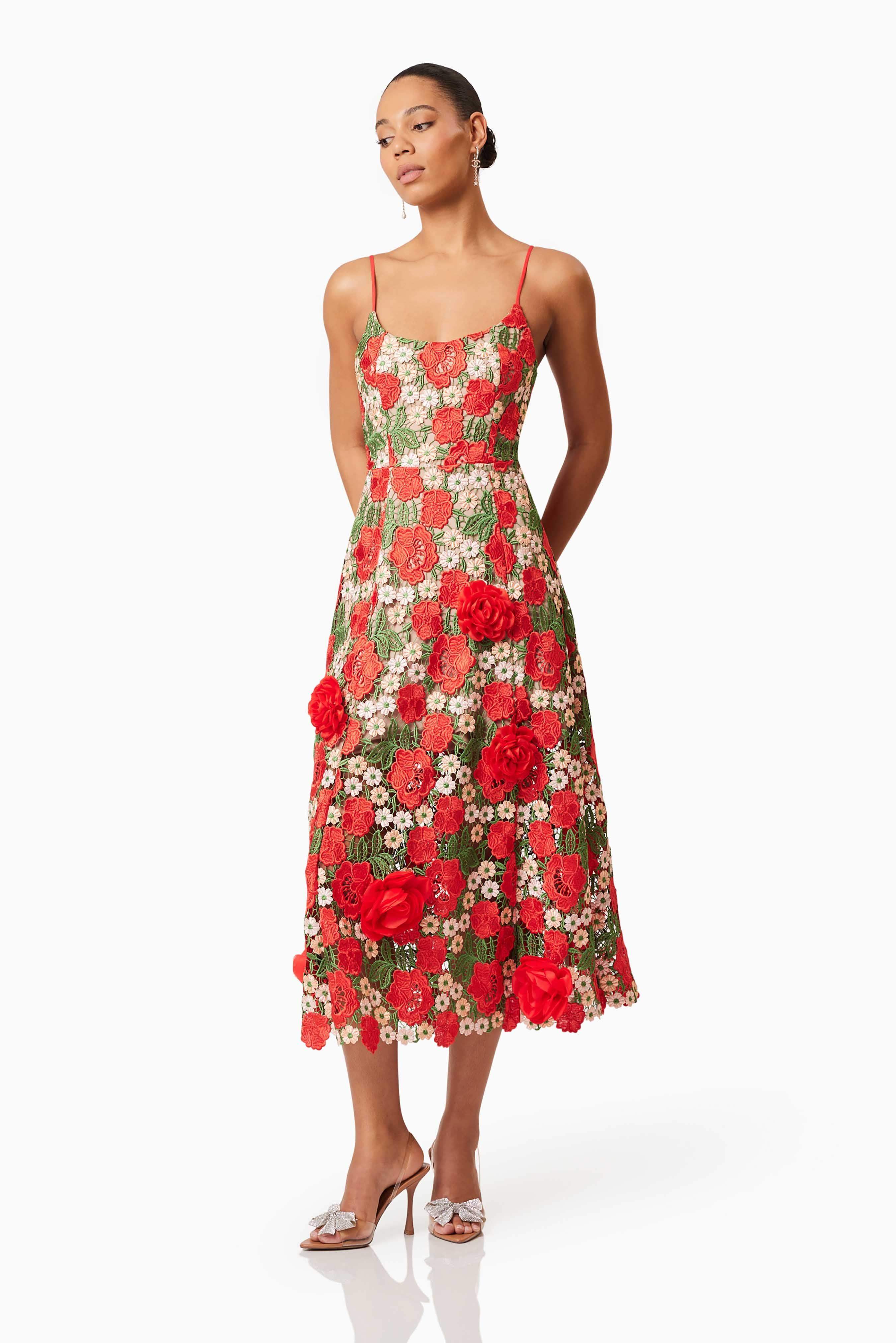 Roselyn Embroidered Midi Dress In Red - Image 4