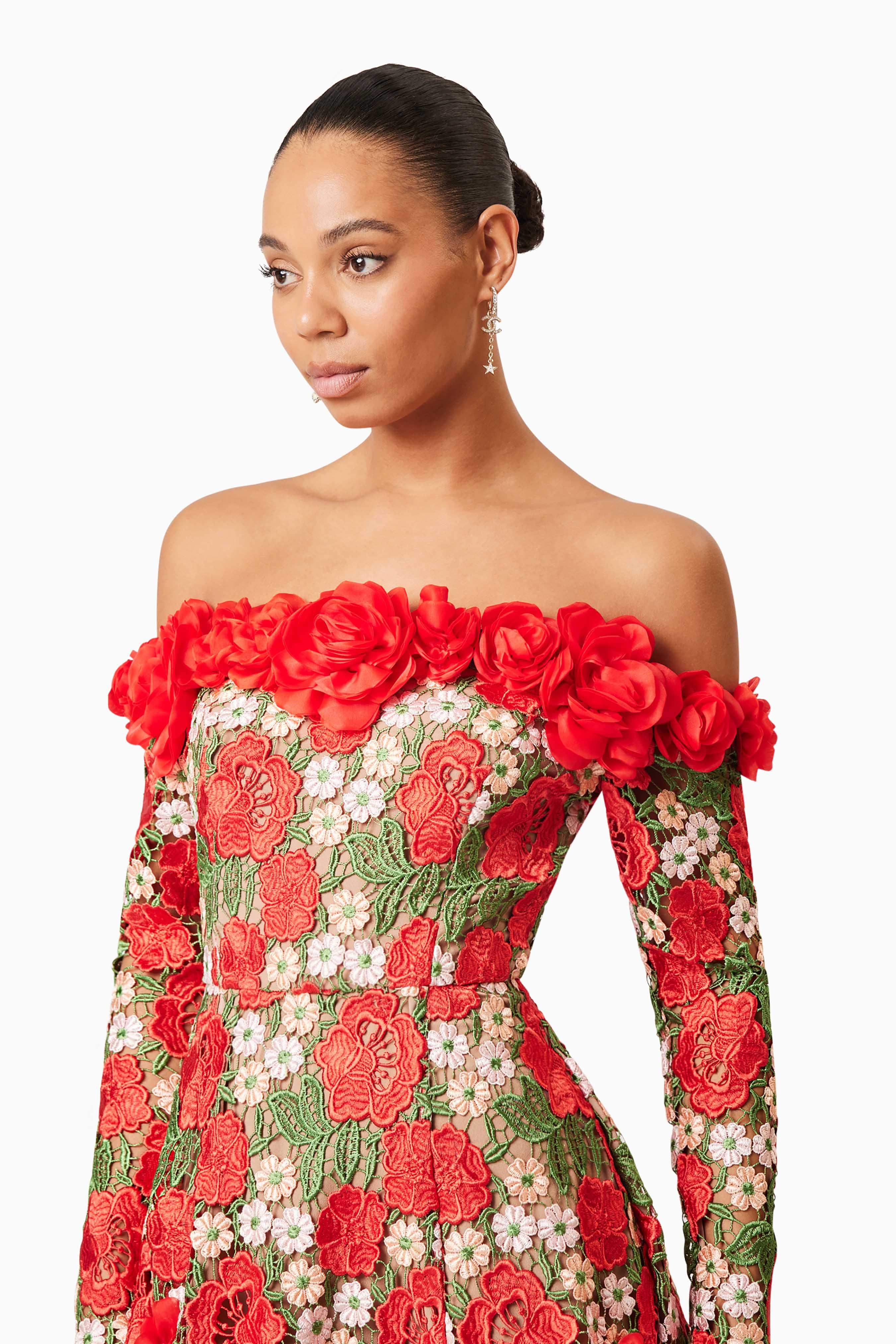 Roselyn Long Sleeve Dress In Red - Image 2