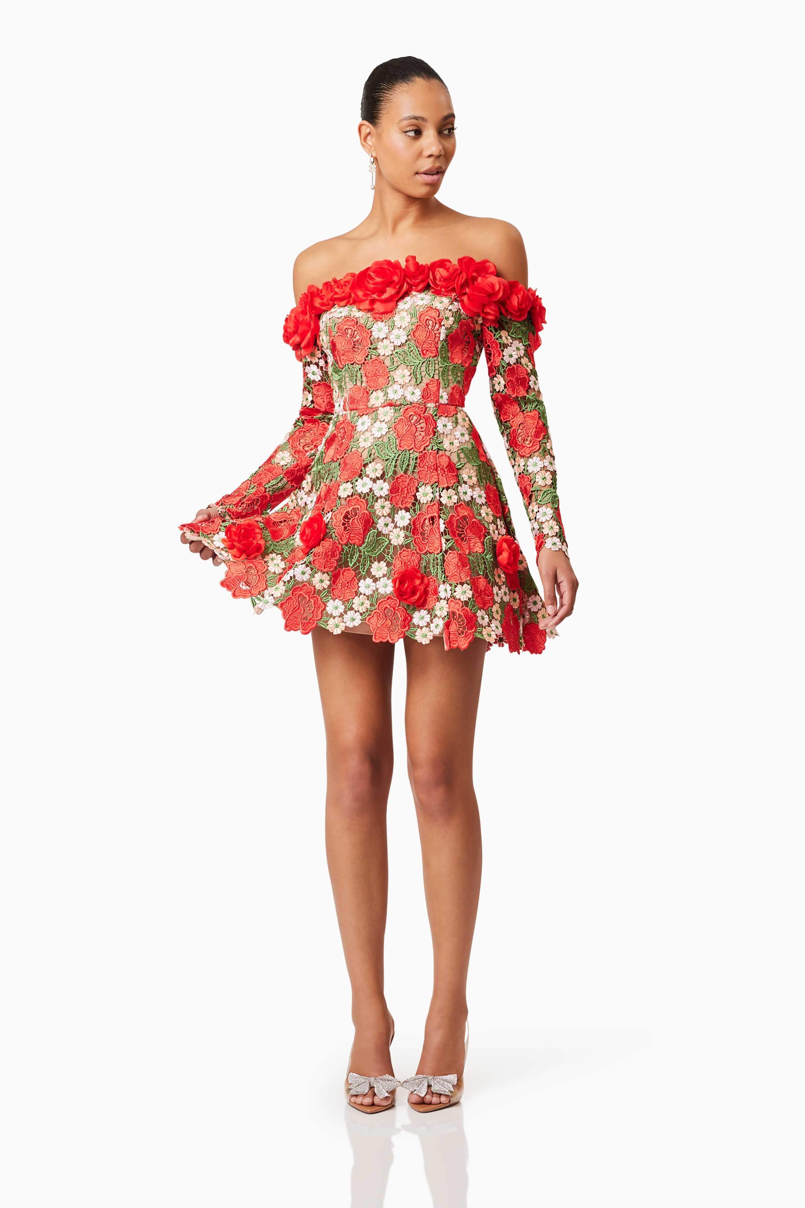 Roselyn Long Sleeve Dress In Red - Image 4