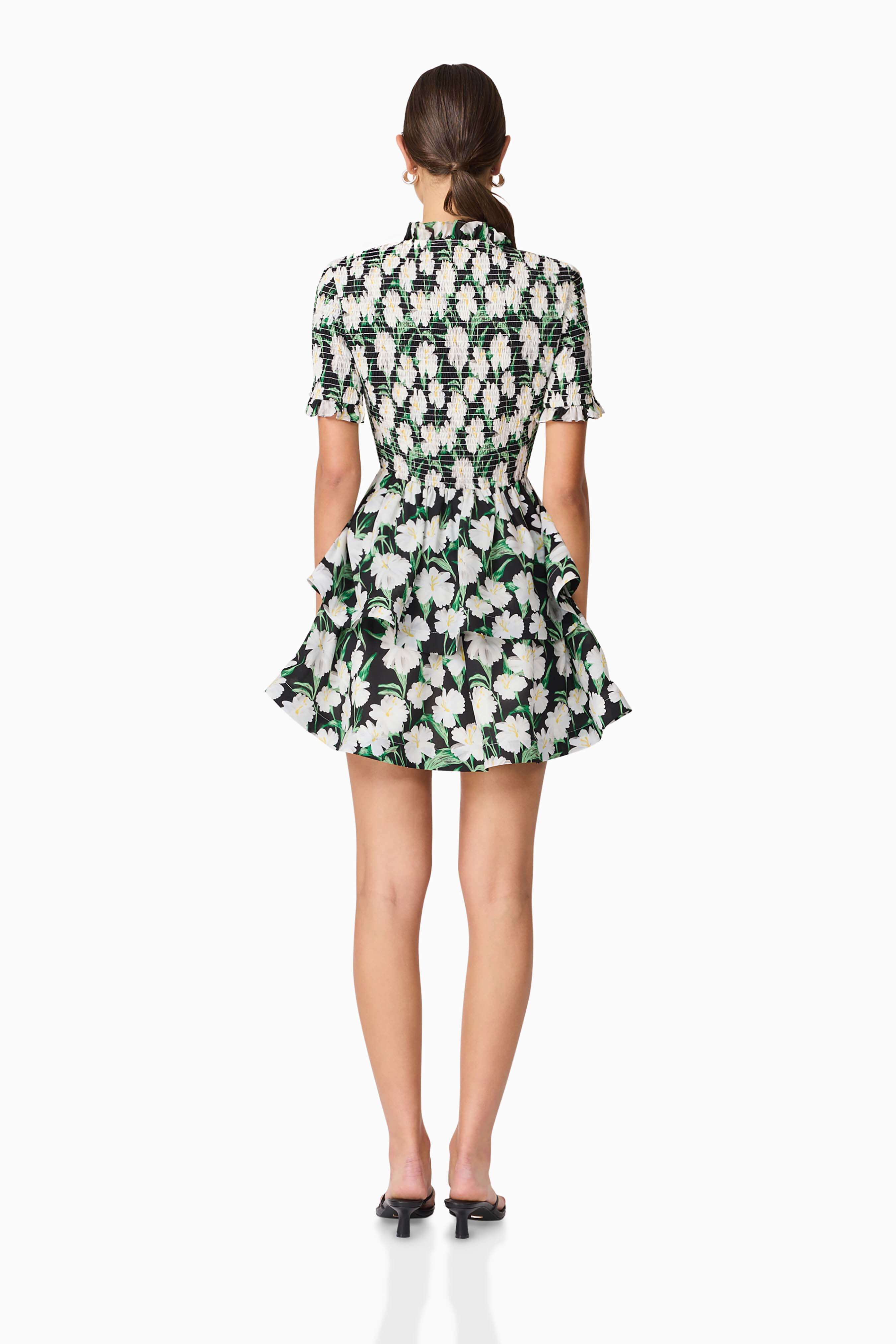 Rosey Short Sleeve Mini Dress in Black Floral - Image 4