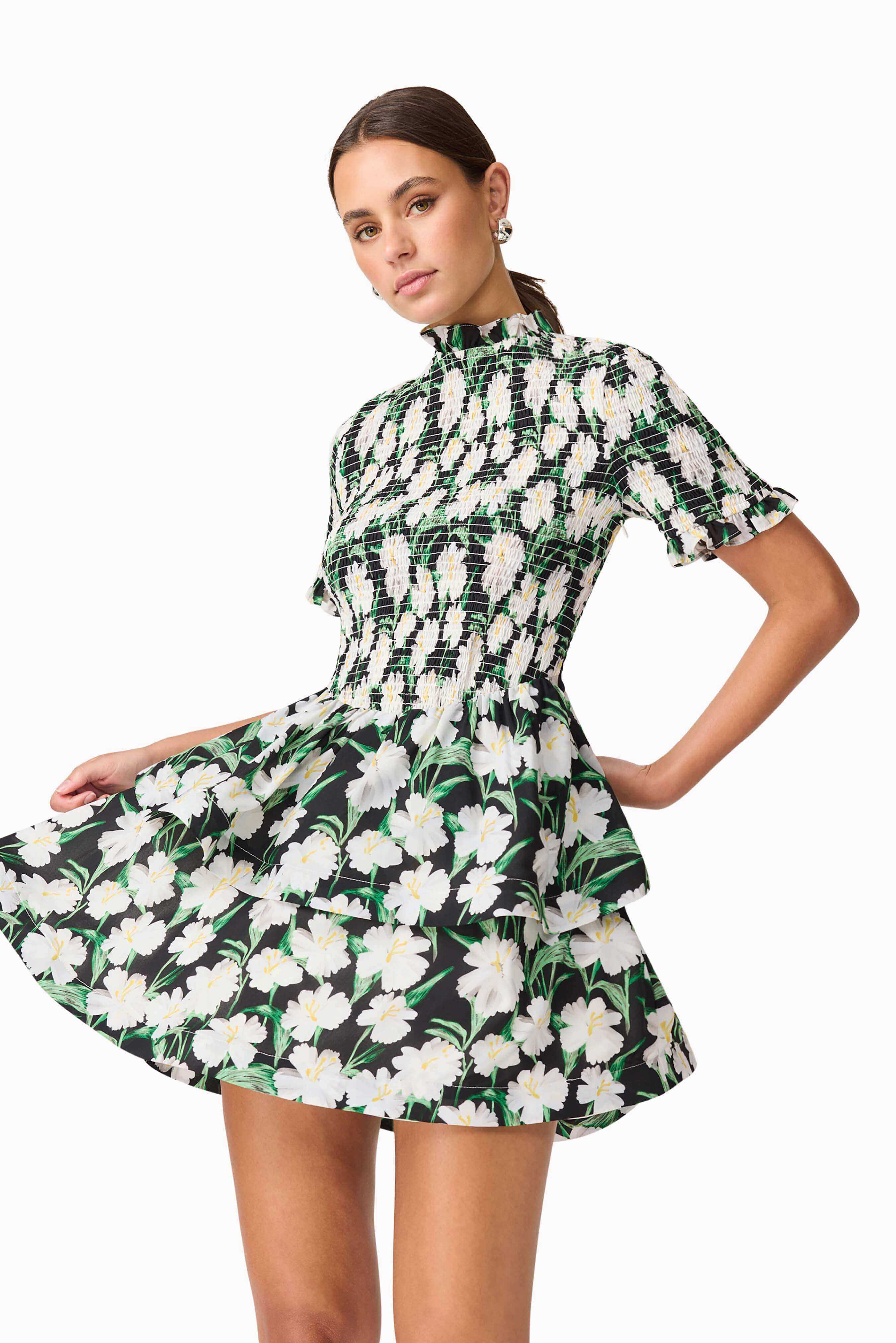 Rosey Short Sleeve Mini Dress in Black Floral - Image 5