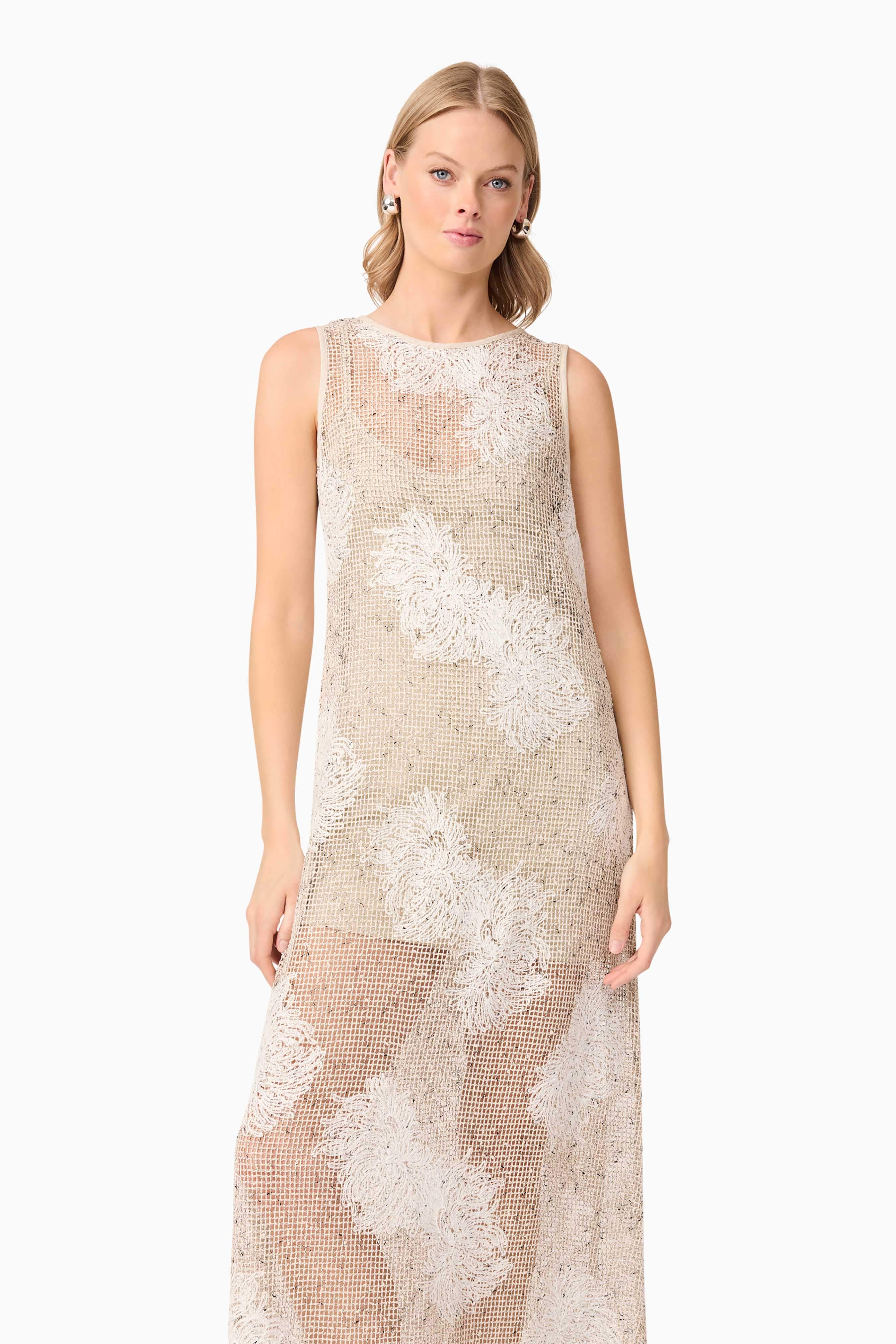 CURAAE Samieka Crochet Midi Dress in Beige - Image 2