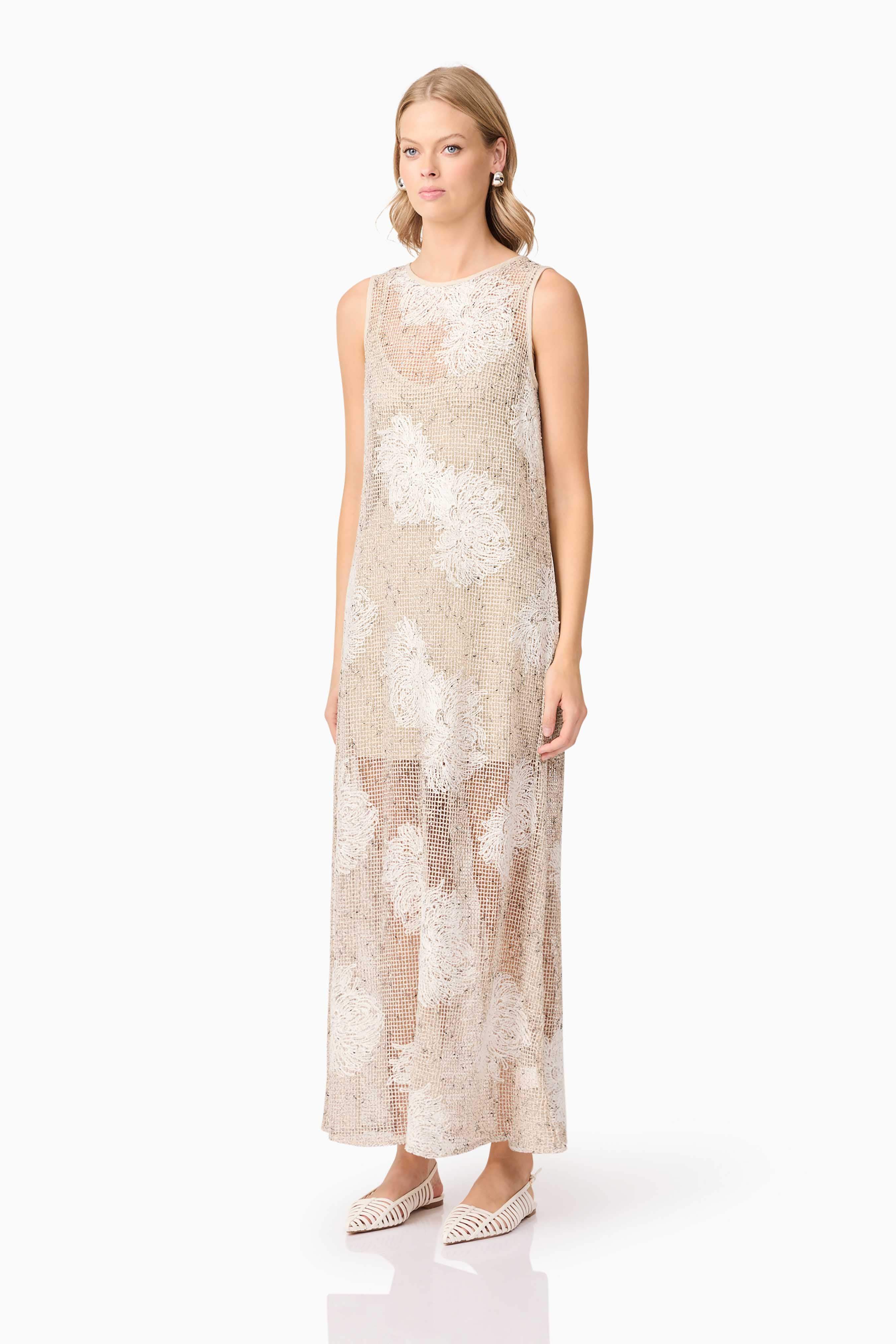 CURAAE Samieka Crochet Midi Dress in Beige - Image 3