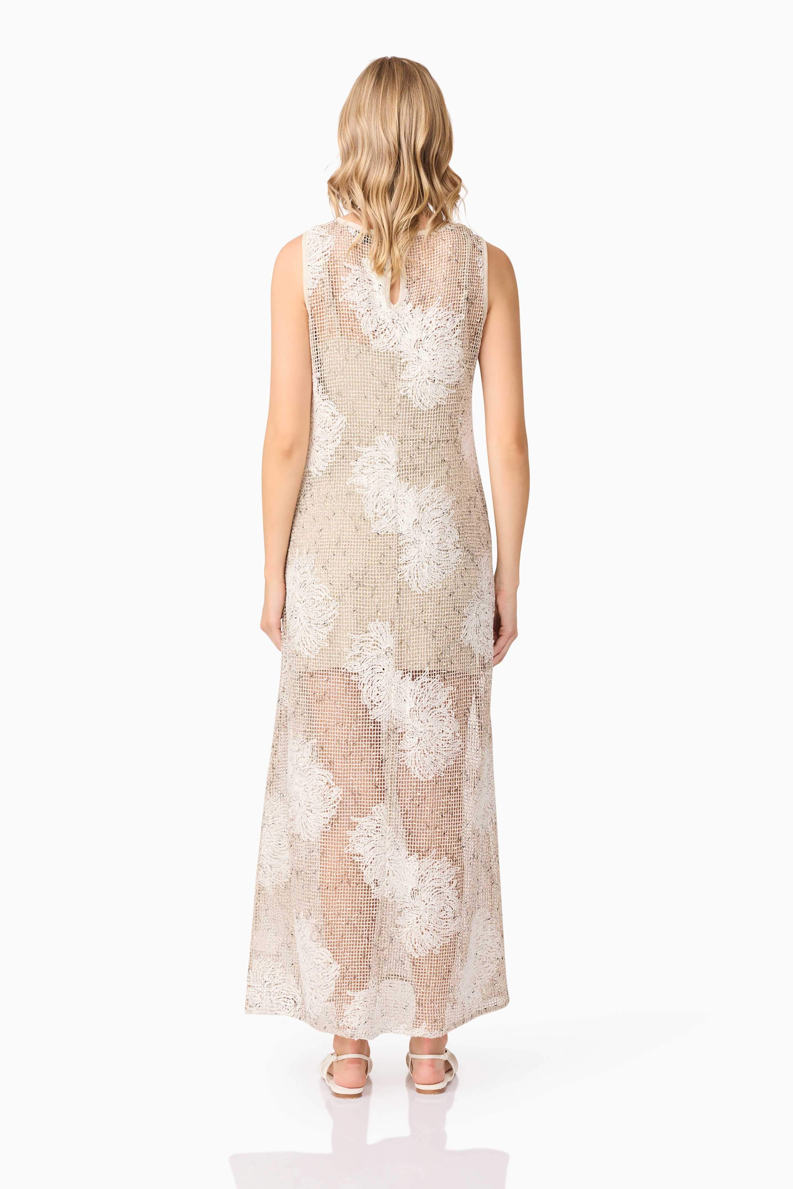 CURAAE Samieka Crochet Midi Dress in Beige - Image 4