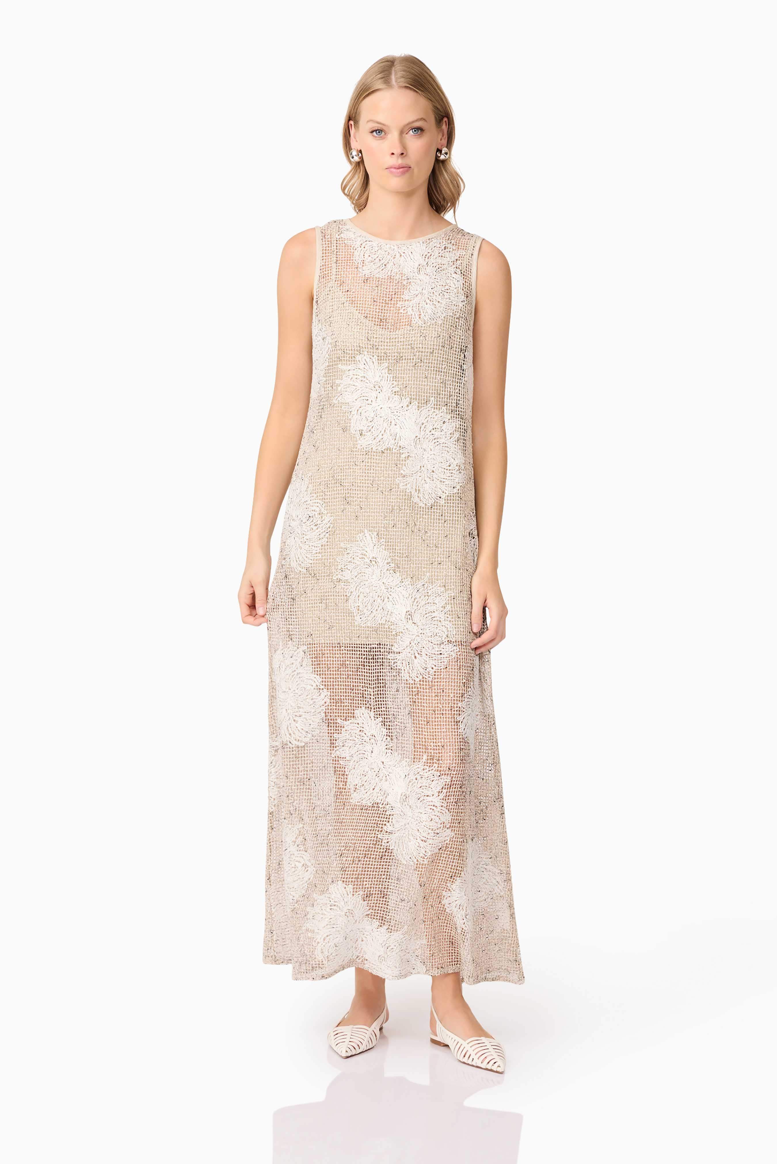 CURAAE Samieka Crochet Midi Dress in Beige - Image 5
