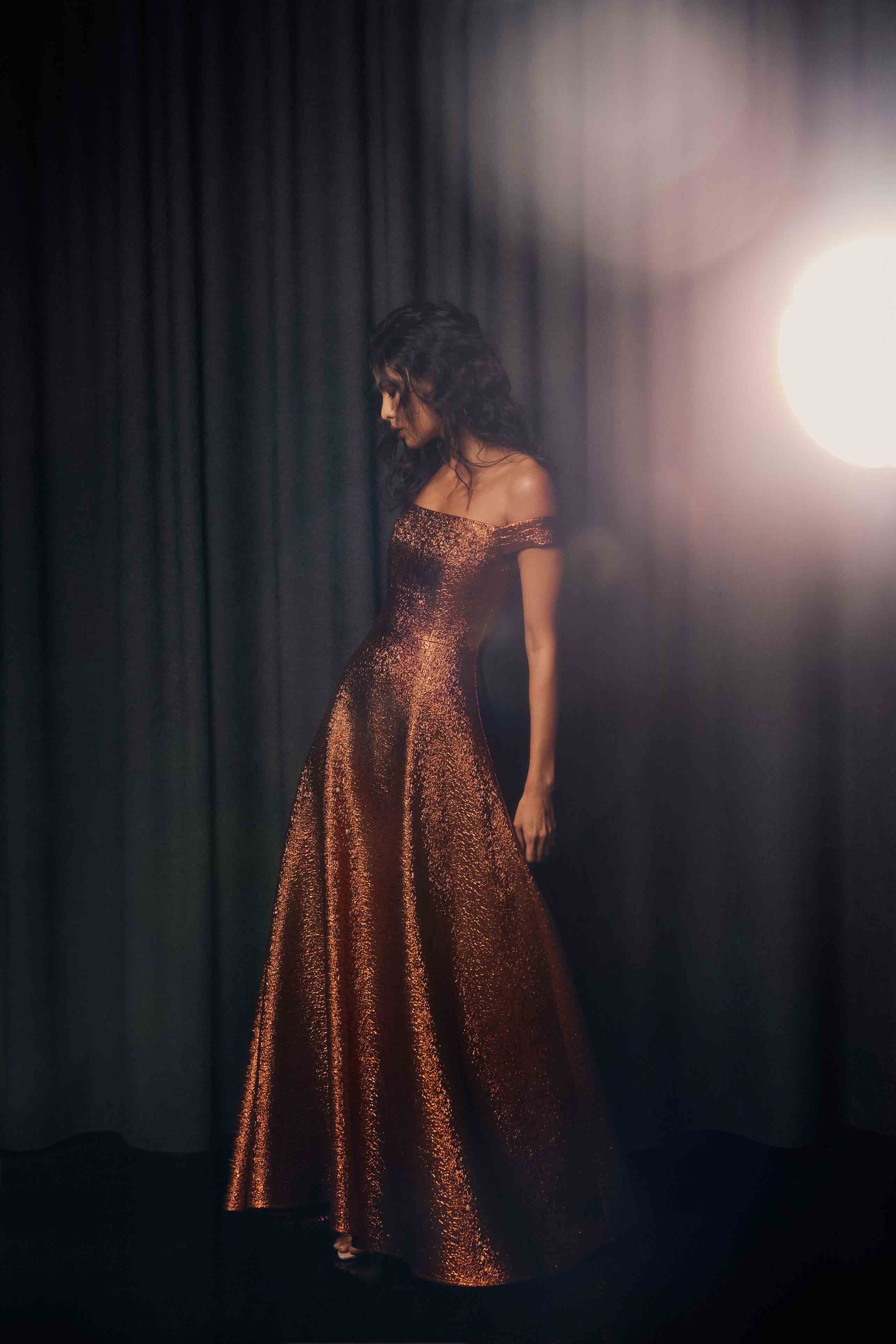 Sapphira Off The Shoulder Gown in Orange - Image 2