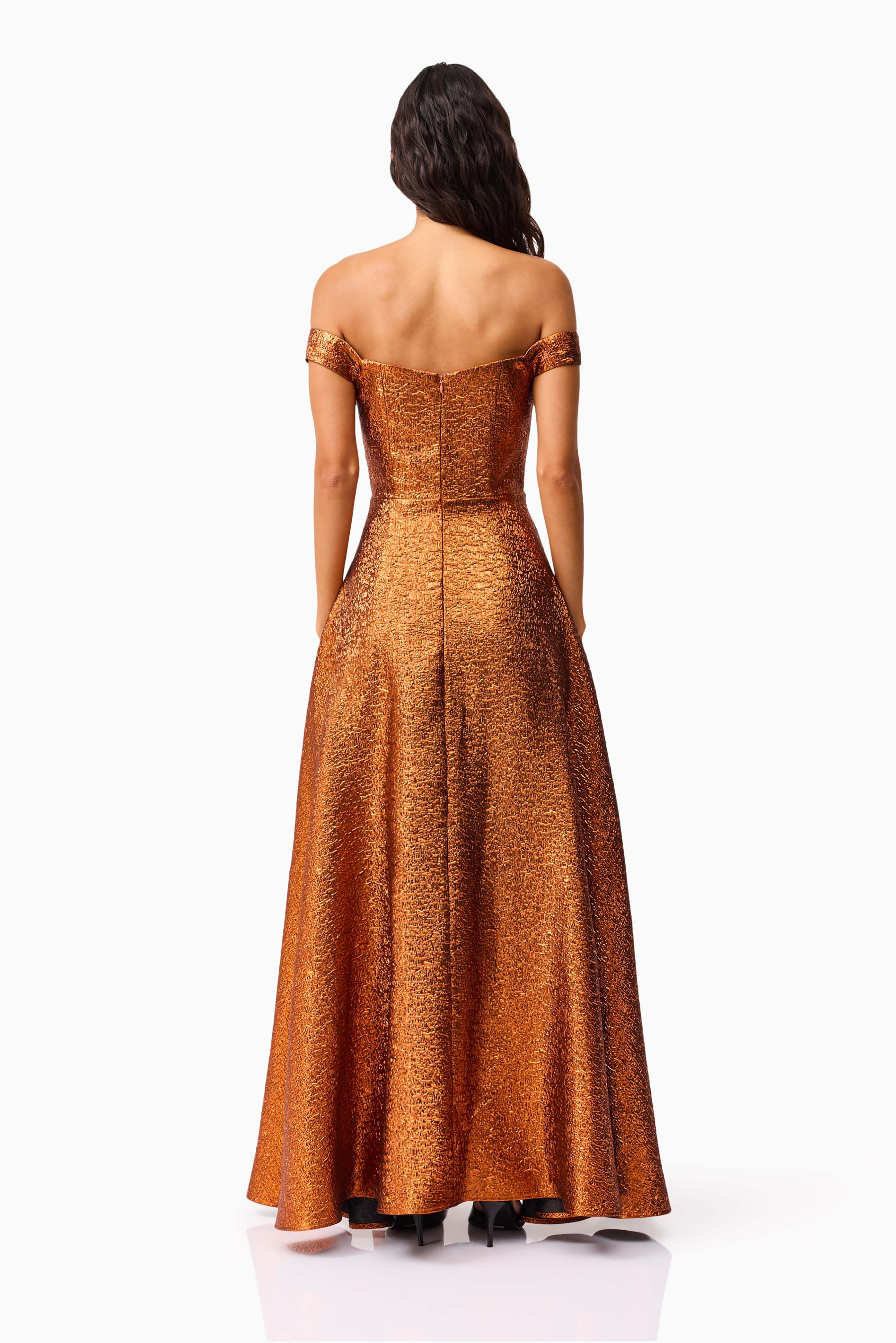 Sapphira Off The Shoulder Gown in Orange - Image 5