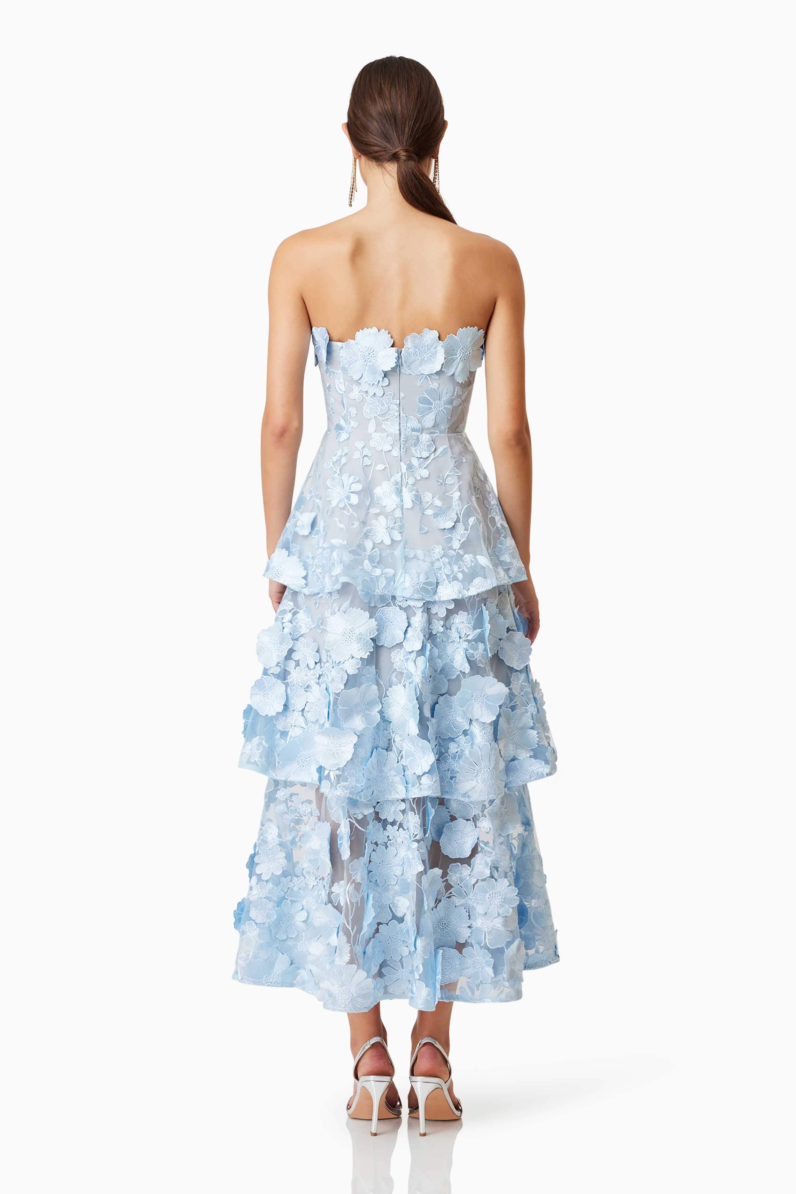 Selene Maxi Tiered 3D Dress In Blue - Image 4
