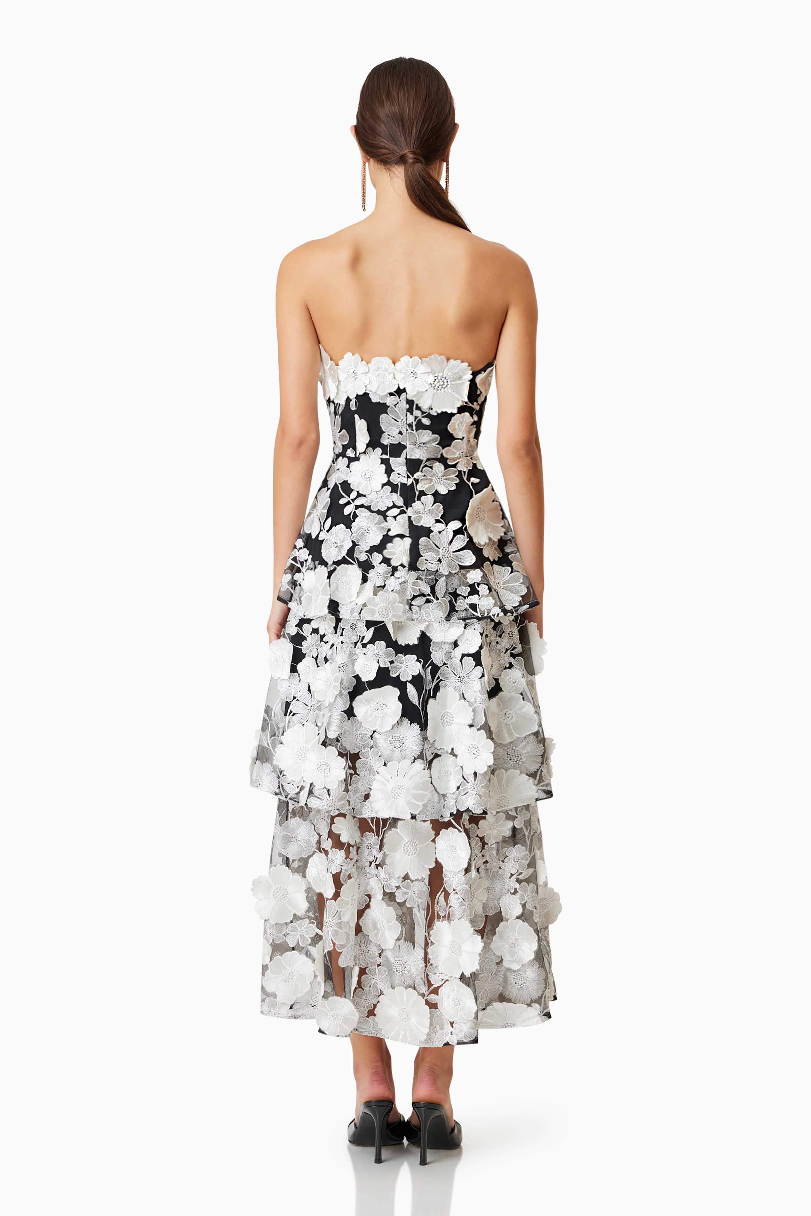 Selene Maxi Tiered 3D Dress In Black - Image 5