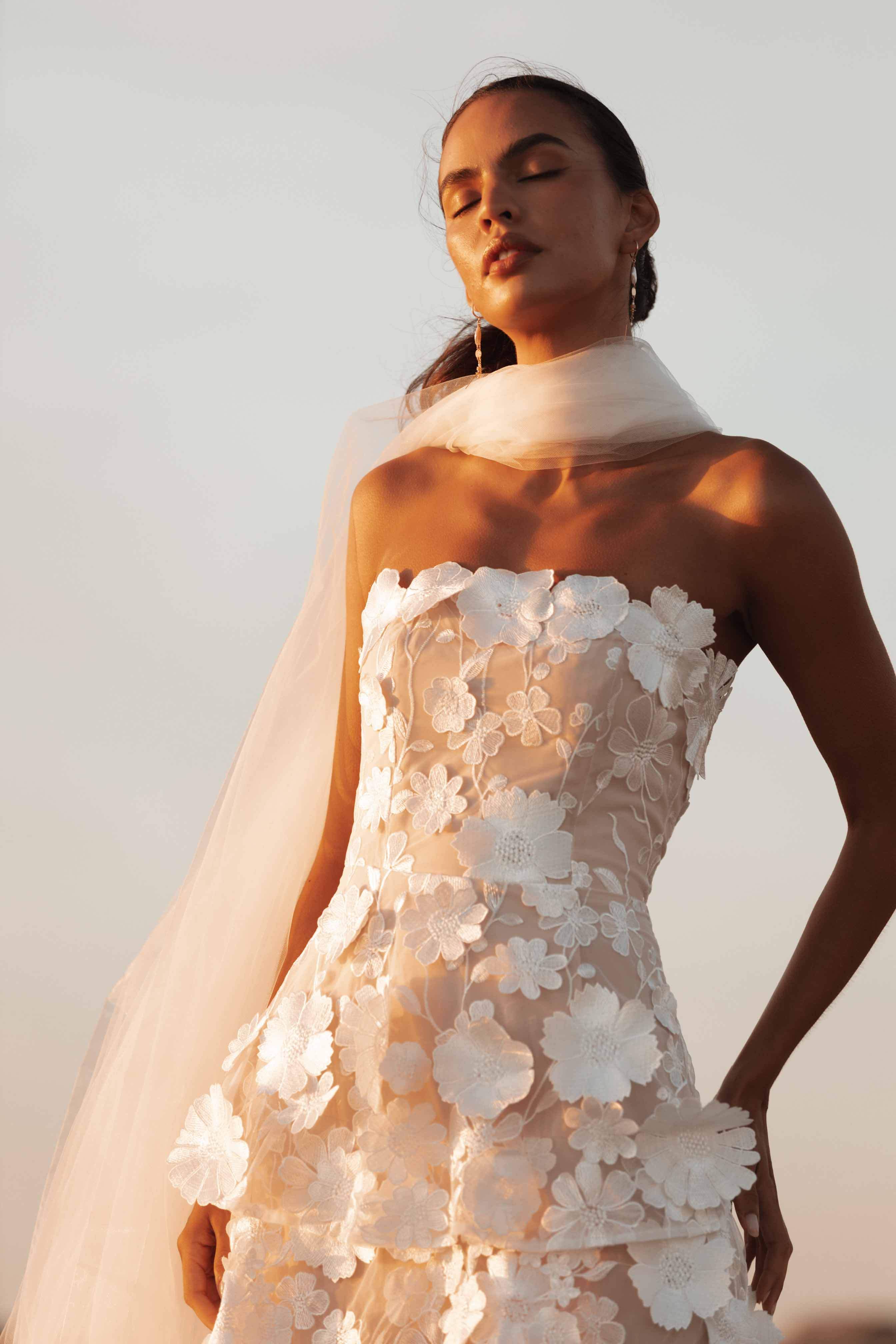 Selene Maxi Tiered 3D Dress in White - Image 2