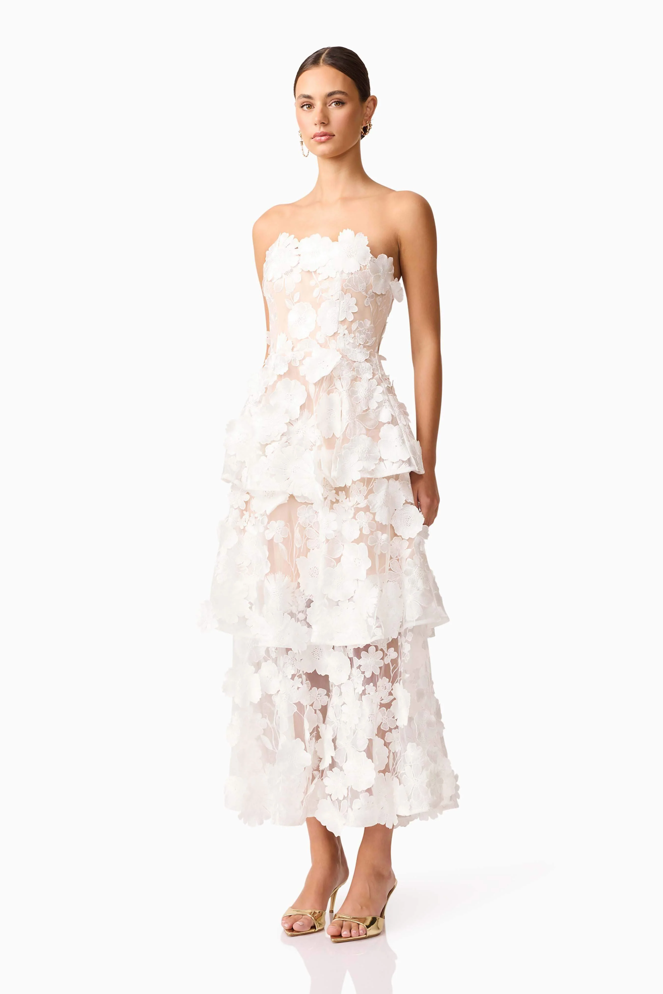 Selene Maxi Tiered 3D Dress in White - Image 3
