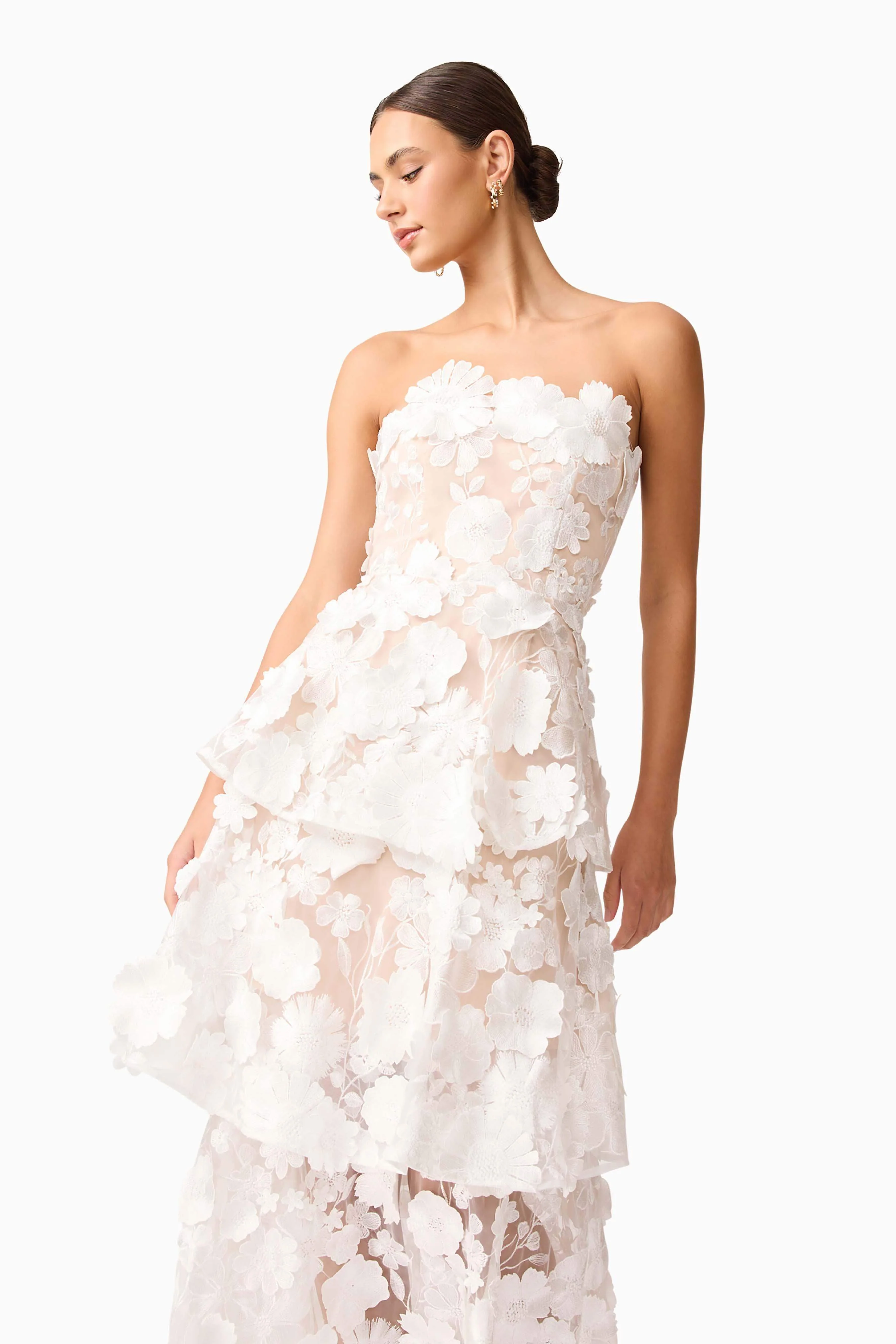 Selene Maxi Tiered 3D Dress in White - Image 6
