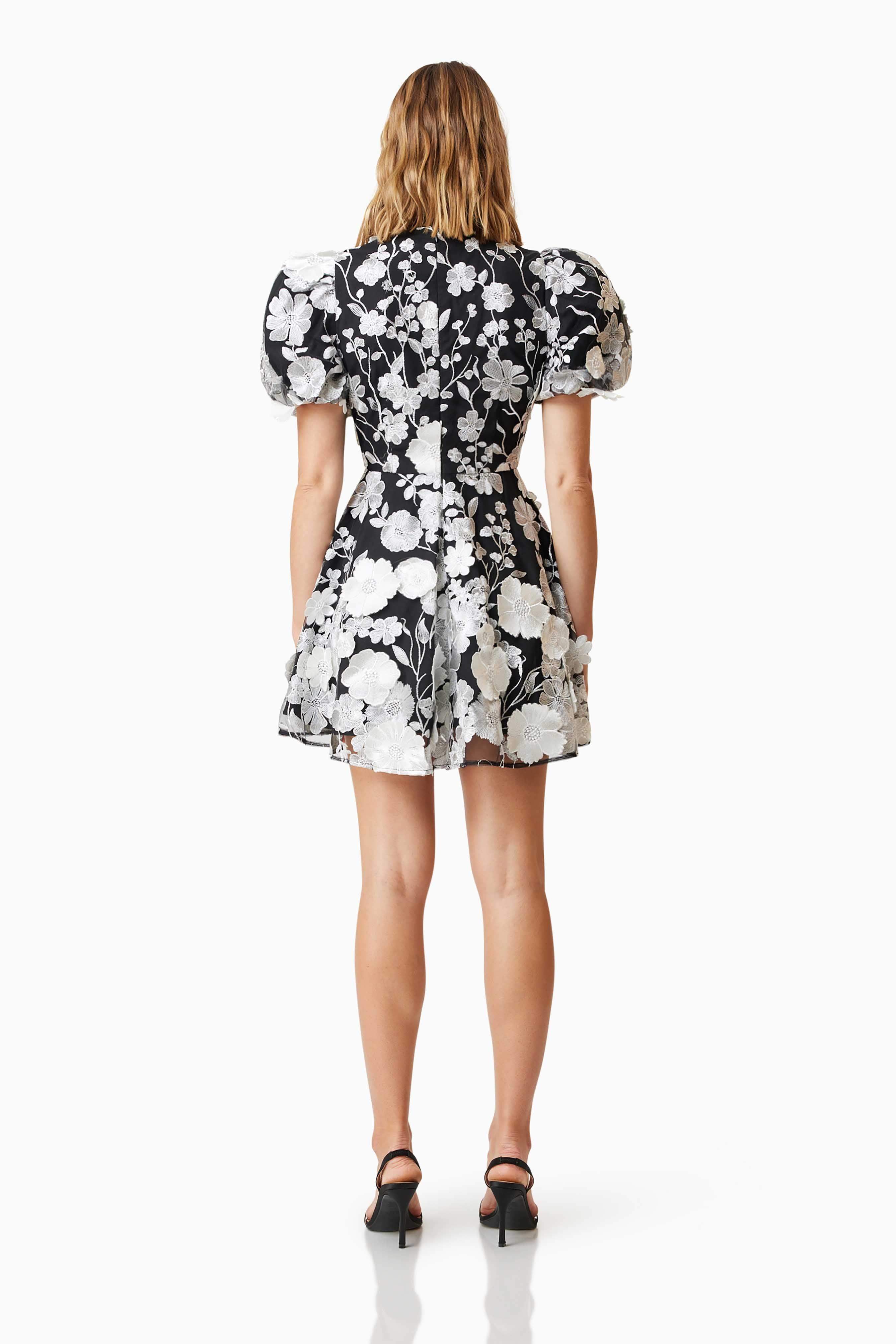 Selene Floral Mini Dress In Black - Image 5