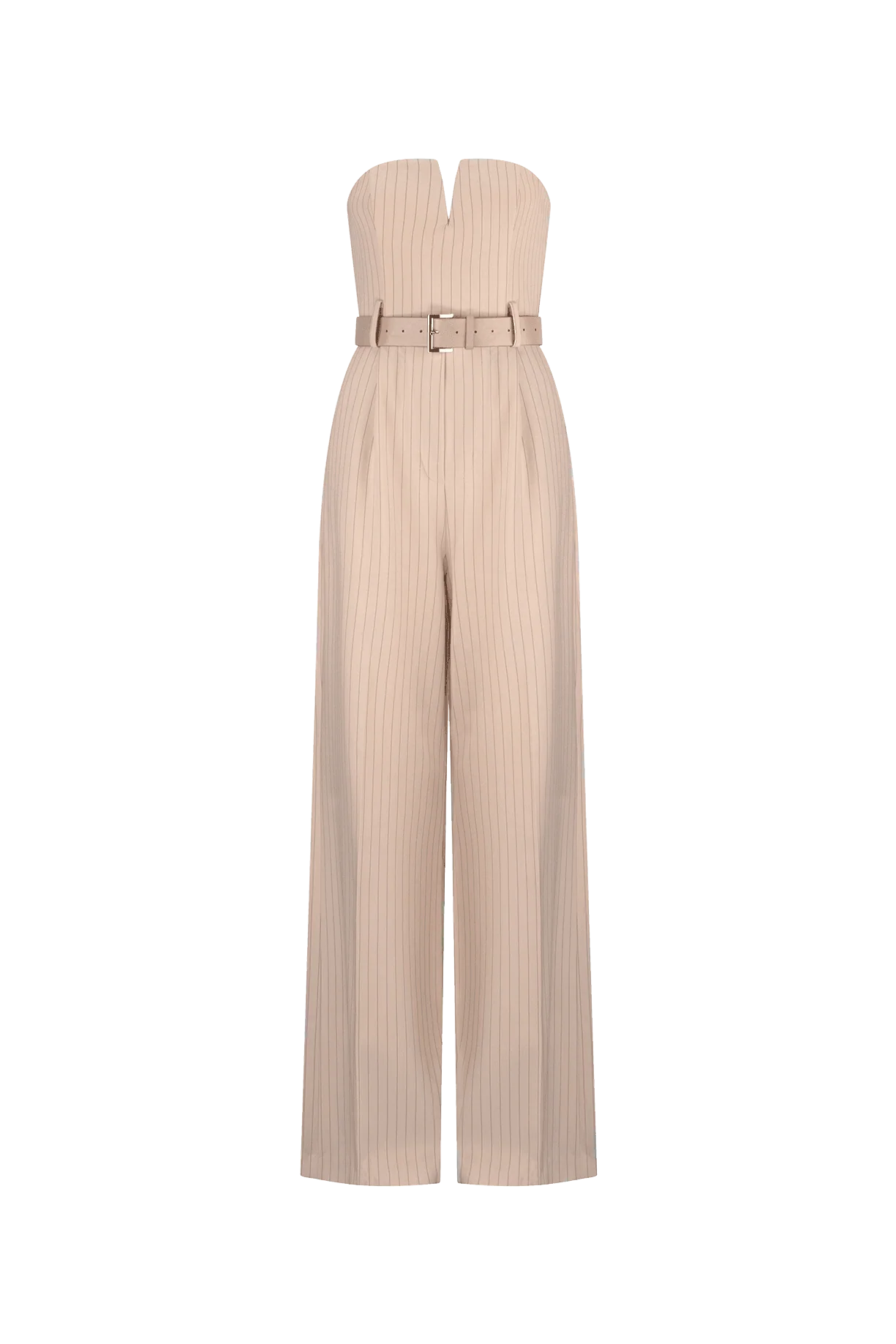 CURAAE Seraphina Tailored Pinstripe Jumpsuit In Beige - Image 5