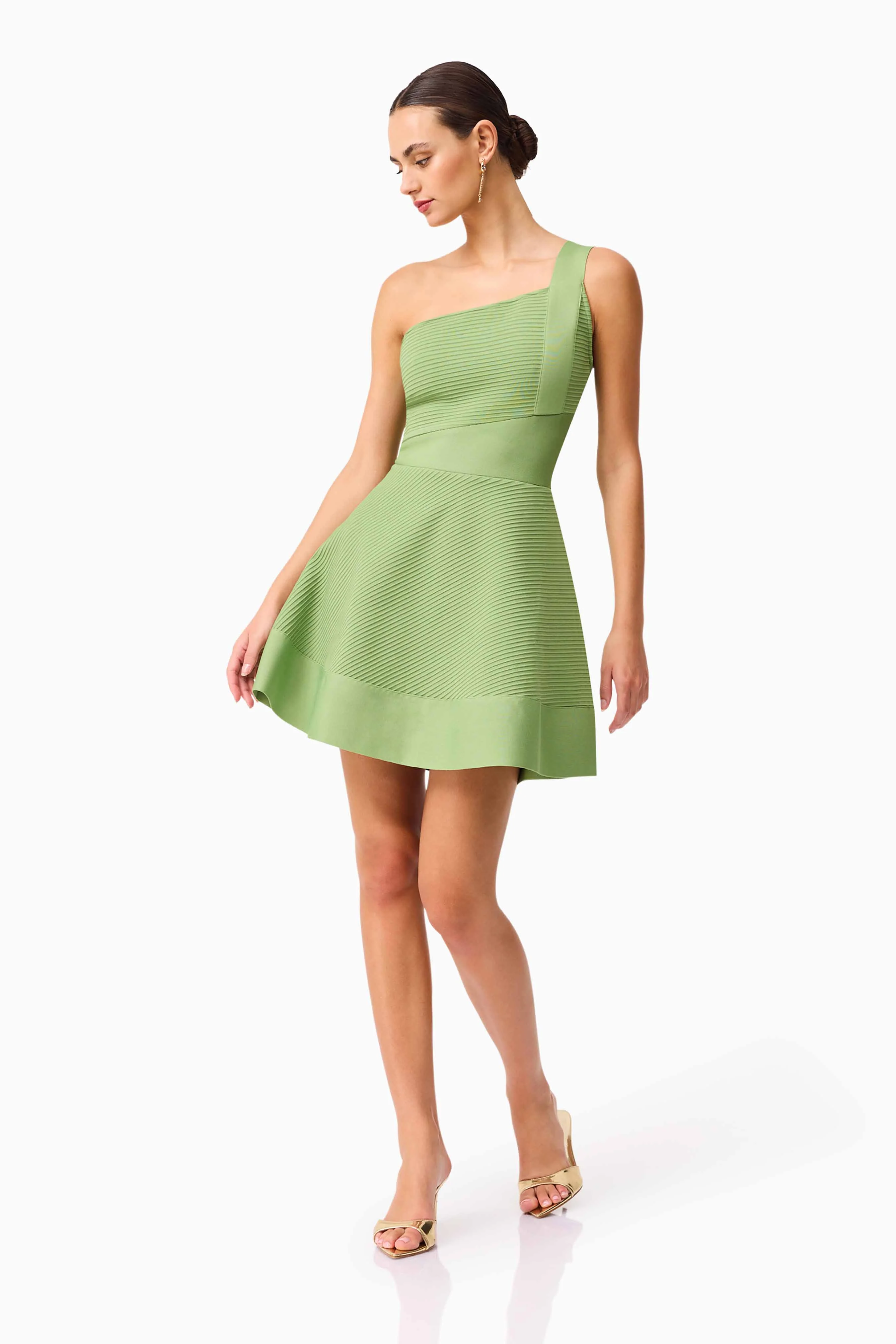 Seraphina One Shoulder Mini Dress in Green - Image 2
