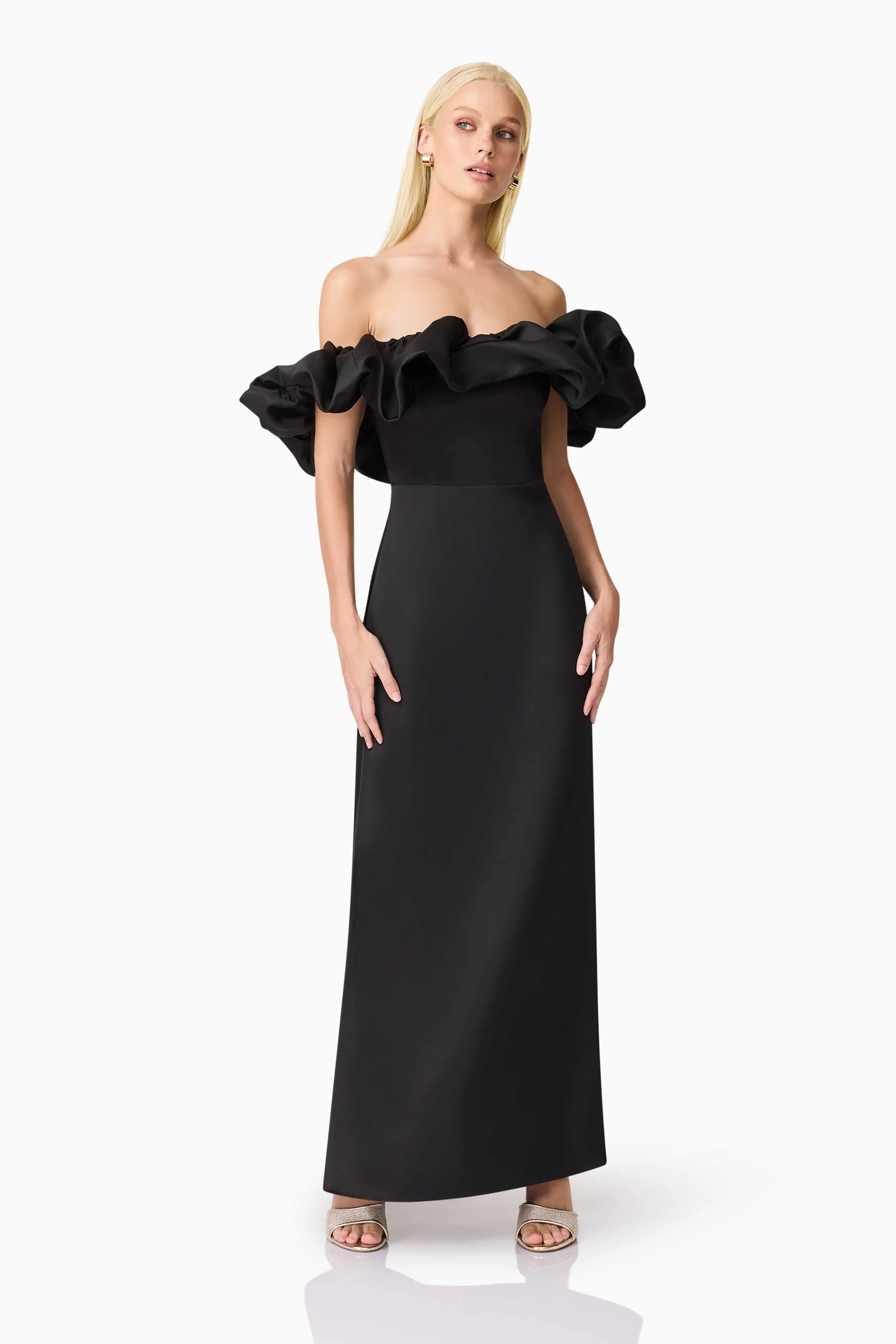 Sharon Off The Shoulder Midi Dress in Black - Image 4