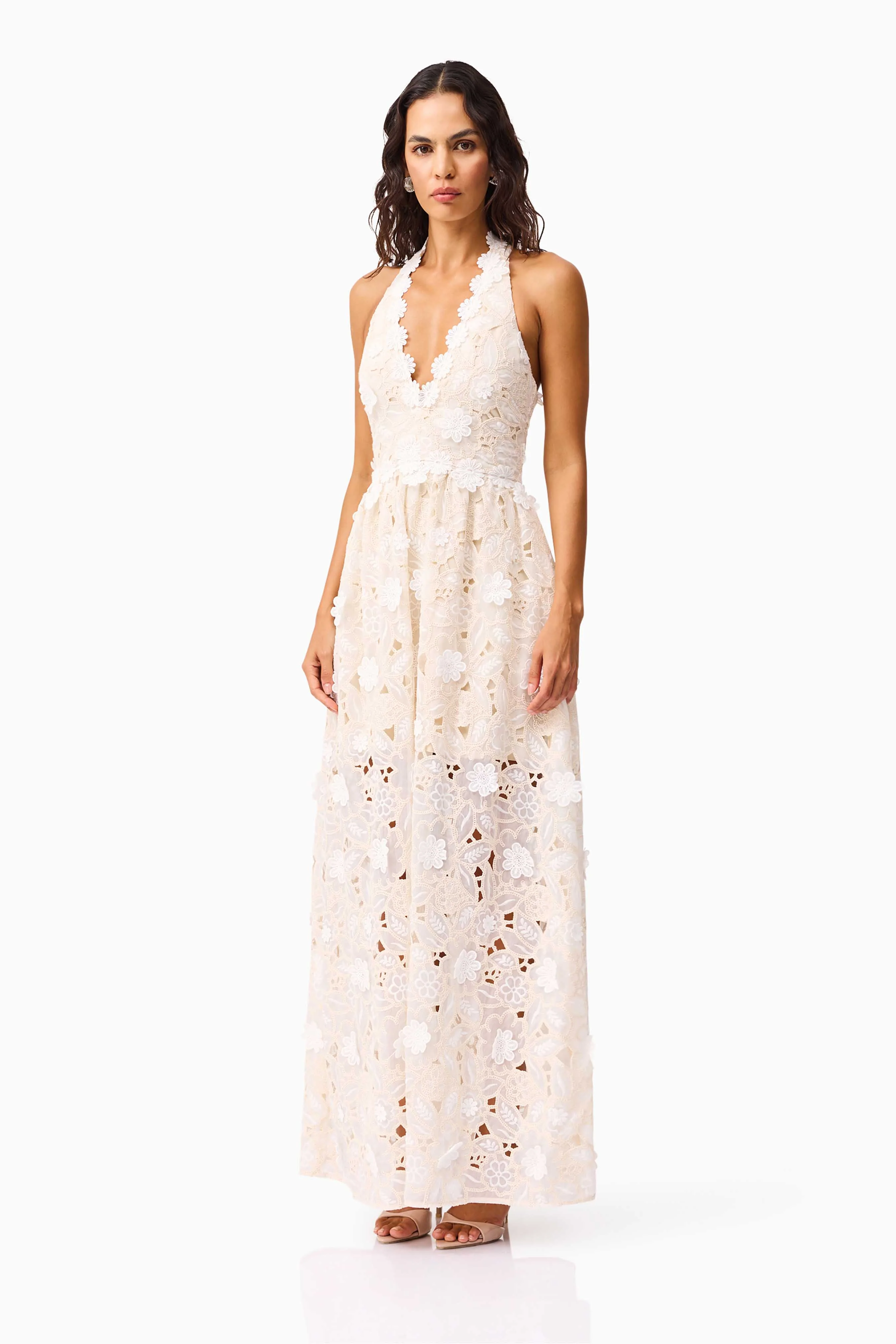 Sienna V-Neck Gown in Cream - Image 3