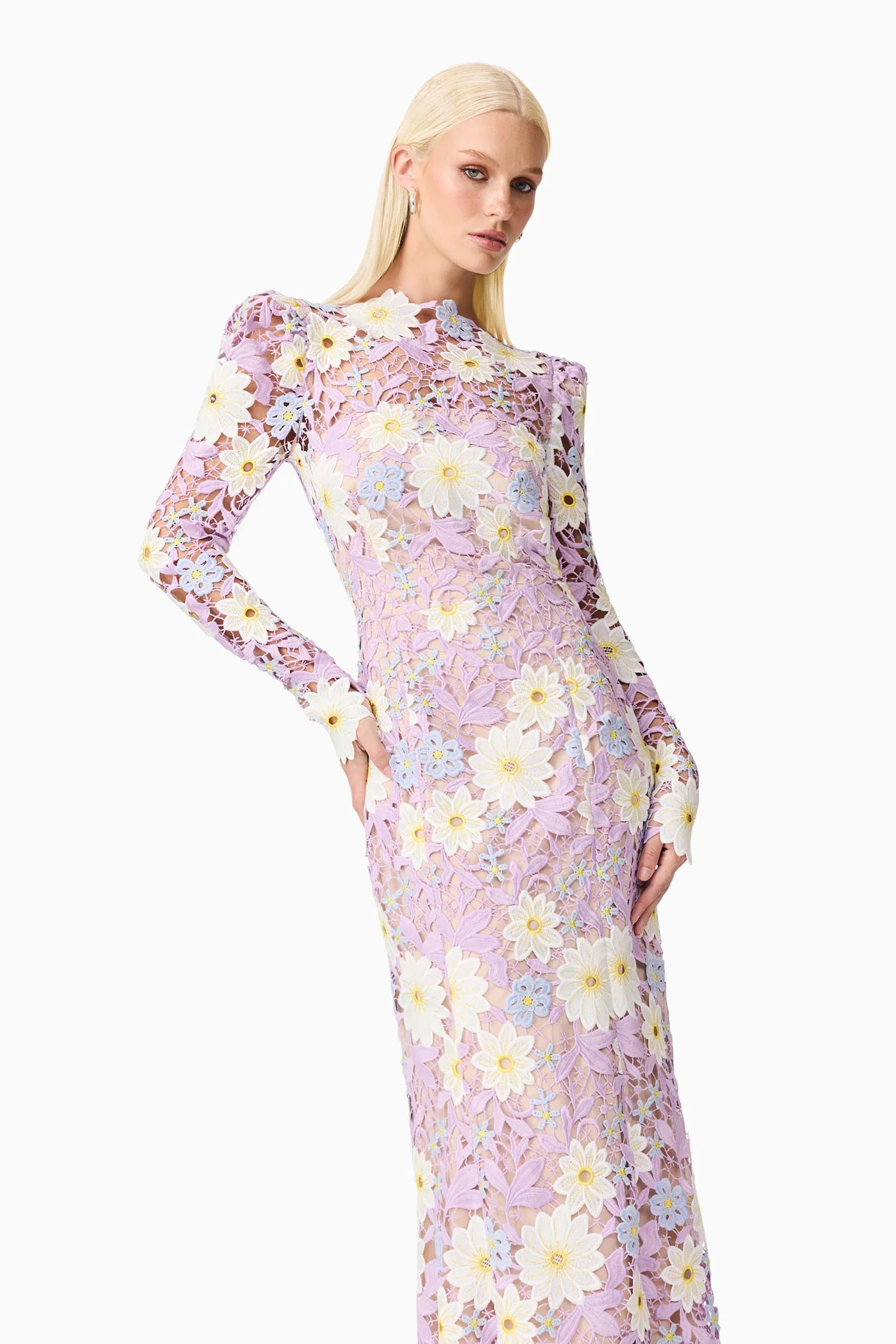 Sigrid Long Sleeve Midi Dress in Purple - Image 3
