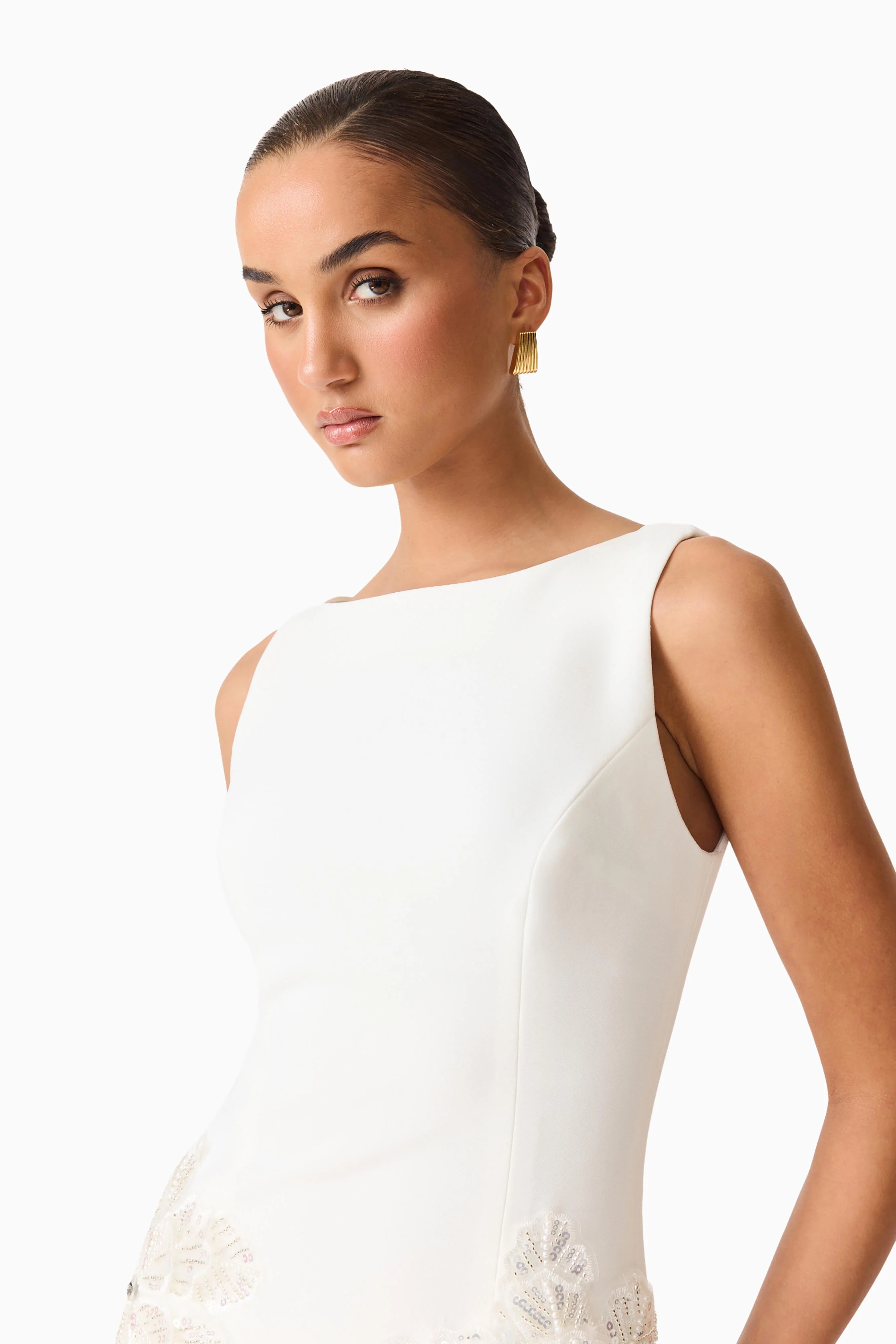 Skye Embellished Mini Dress in White - Image 6