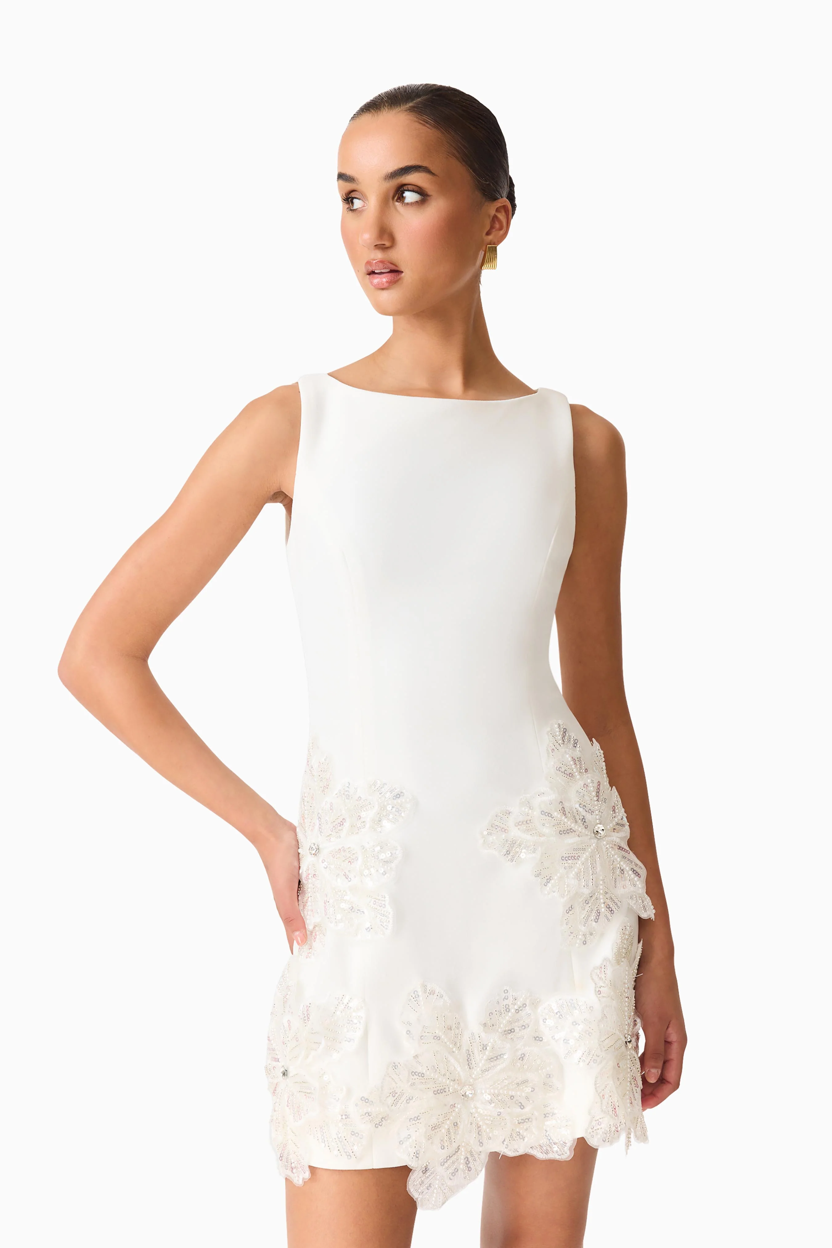 Skye Embellished Mini Dress in White - Image 7