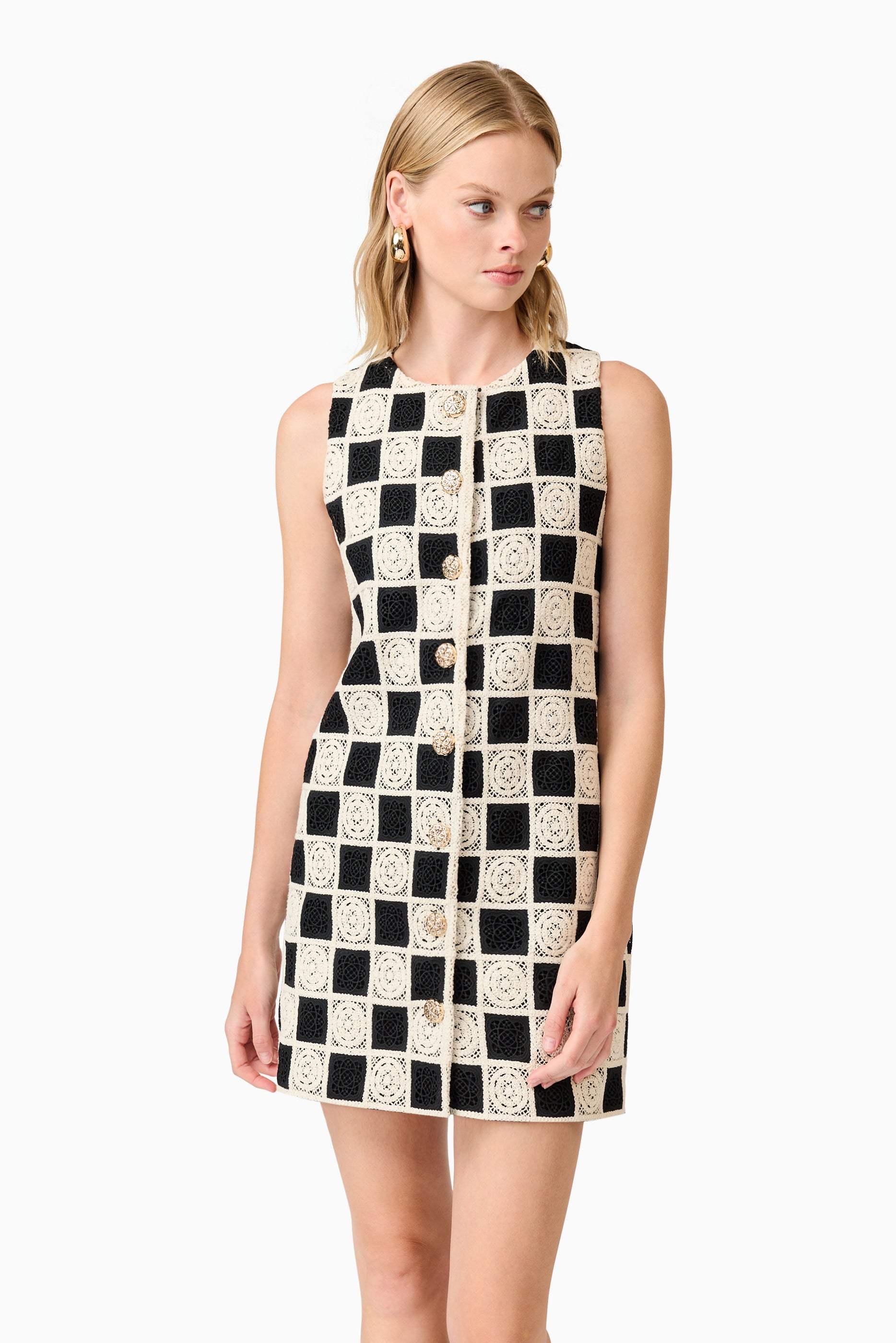 CURAAE Soho Crochet Mini Dress in Black & White - Image 2
