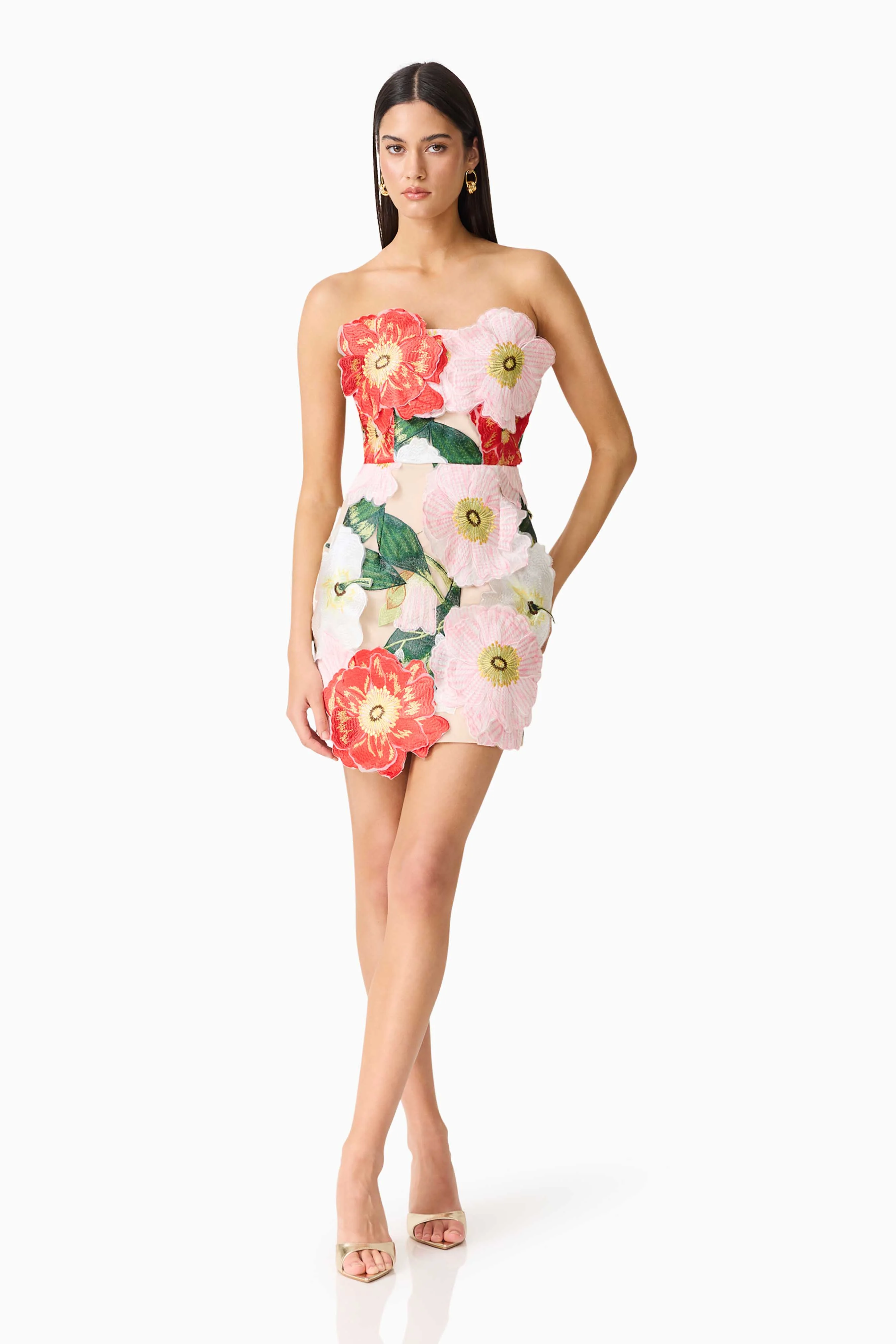 Solara Strapless Mini Dress in Pink Floral - Image 4