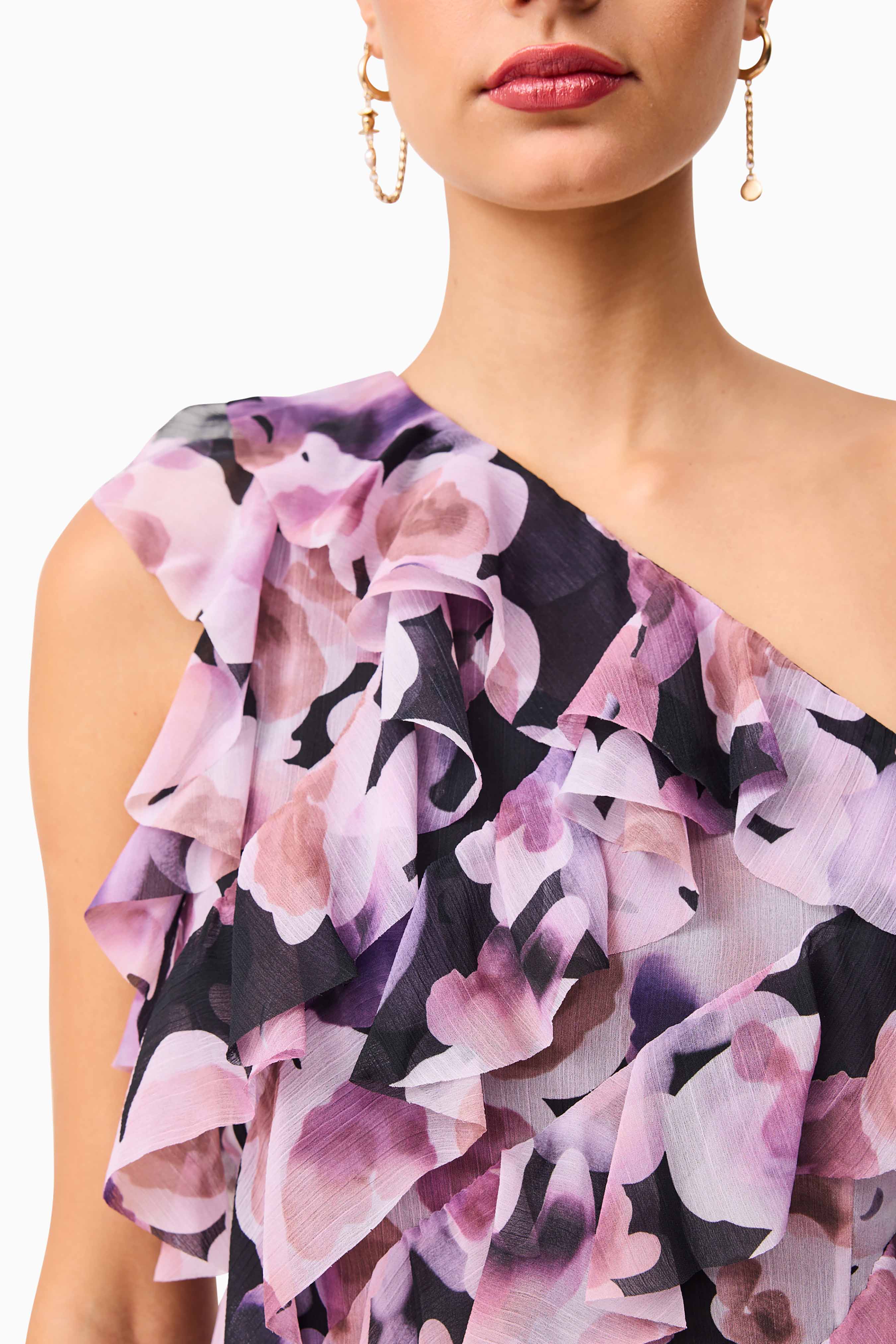 Solene One Shoulder Mini Dress in Purple Floral - Image 6